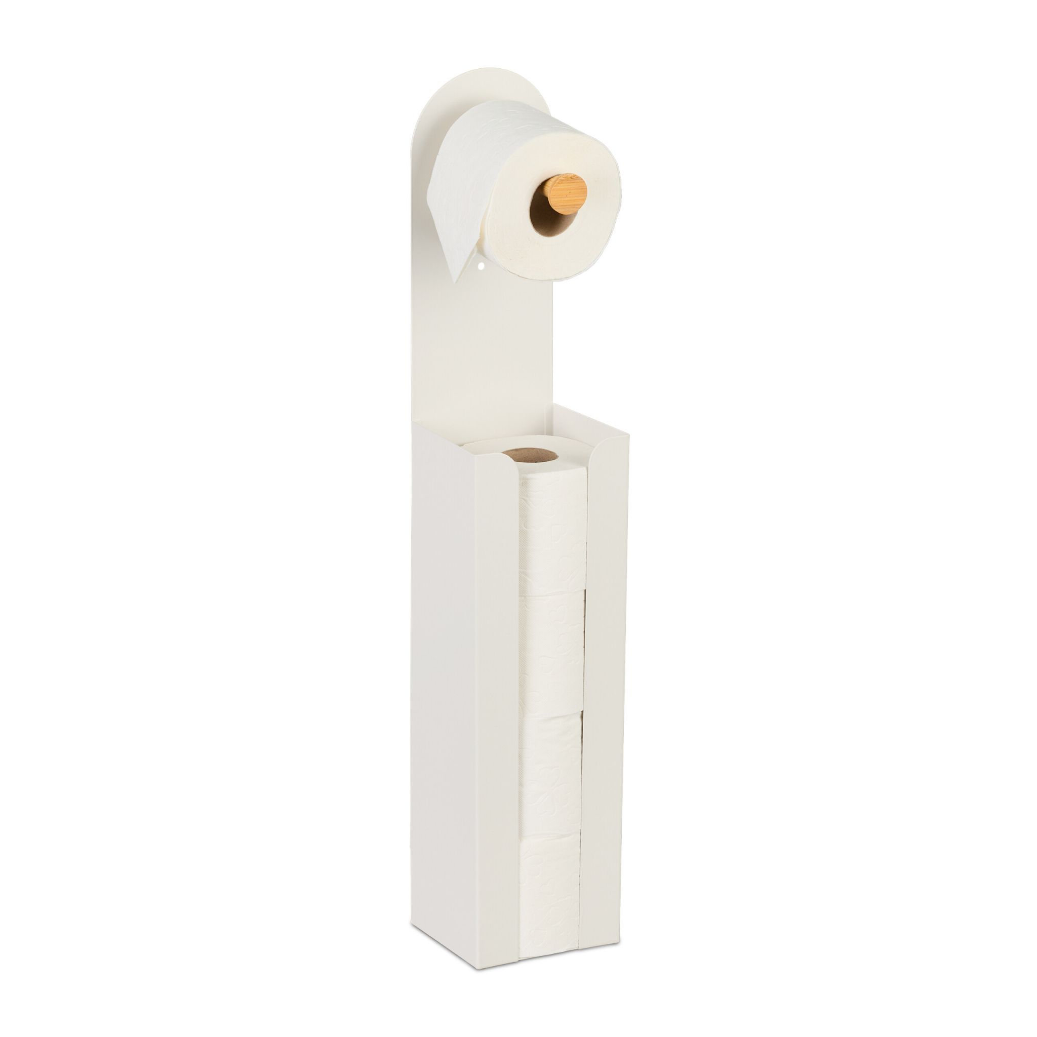 Toilettenpapierhalter freistehend 2 in 1 Weiss-Hellbraun