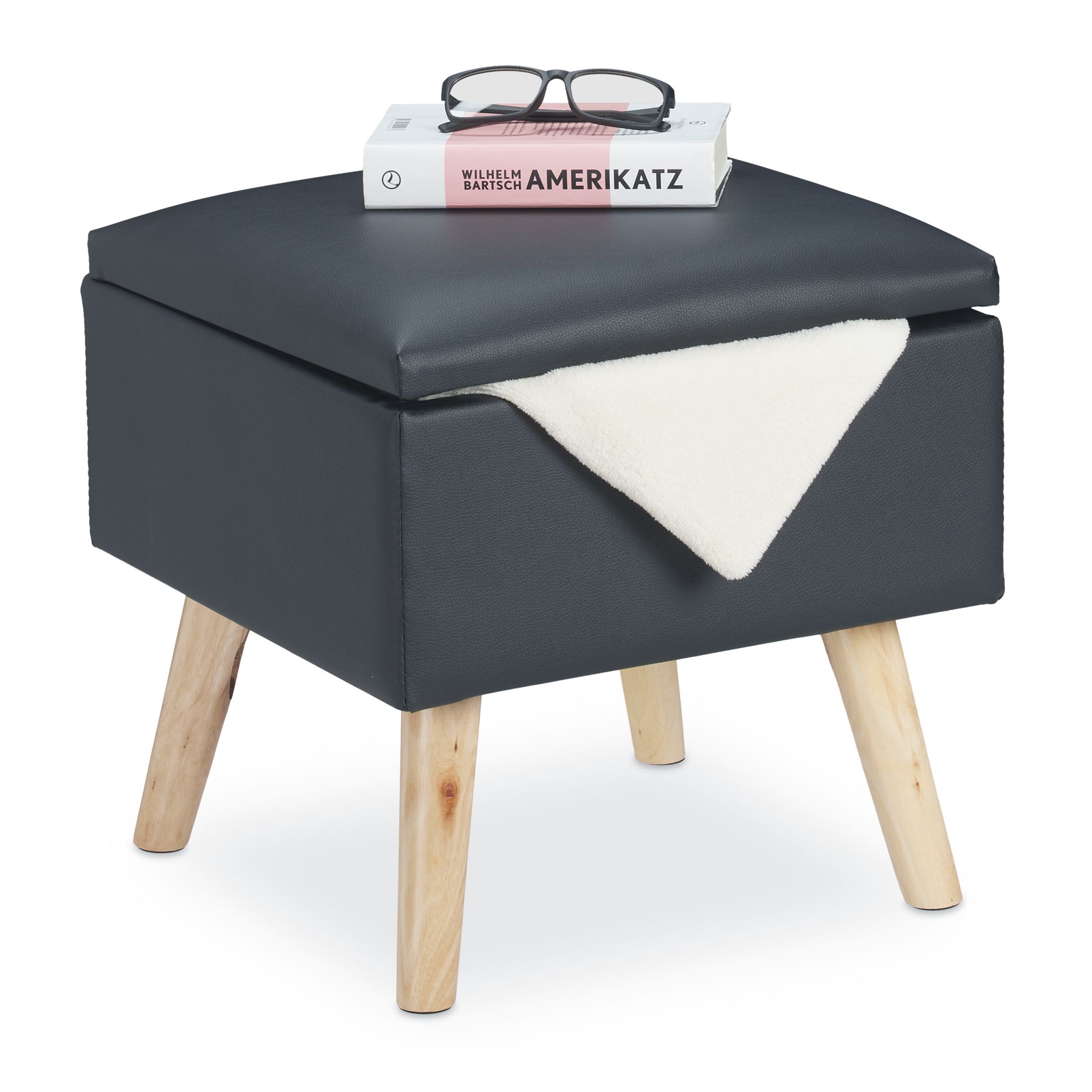 Sitzhocker mit Stauraum Kunstleder Anthrazit-Hellbraun