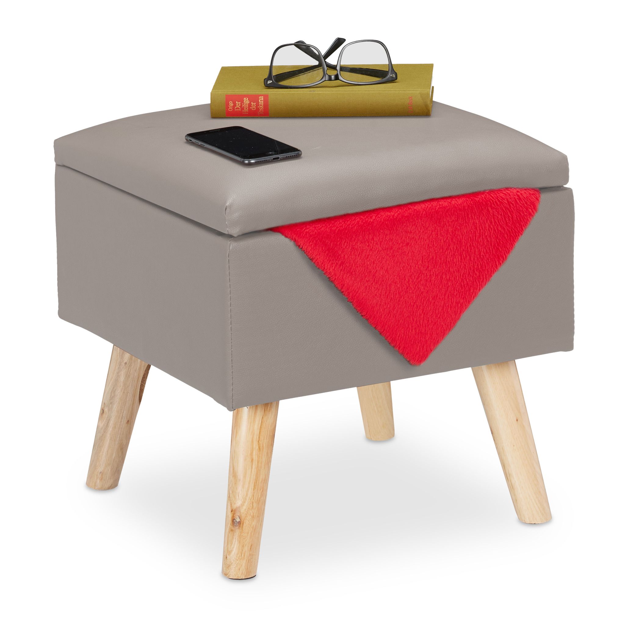 Sitzhocker mit Stauraum Kunstleder Hellbraun-Grau