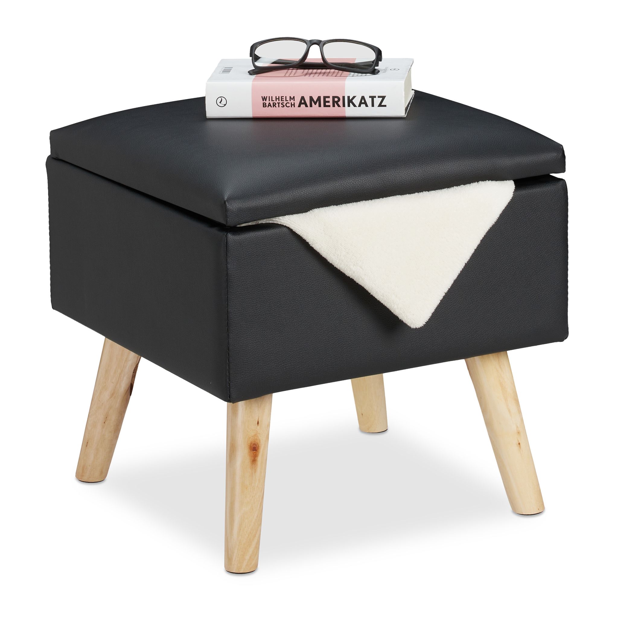 Sitzhocker mit Stauraum Kunstleder Hellbraun-Schwarz