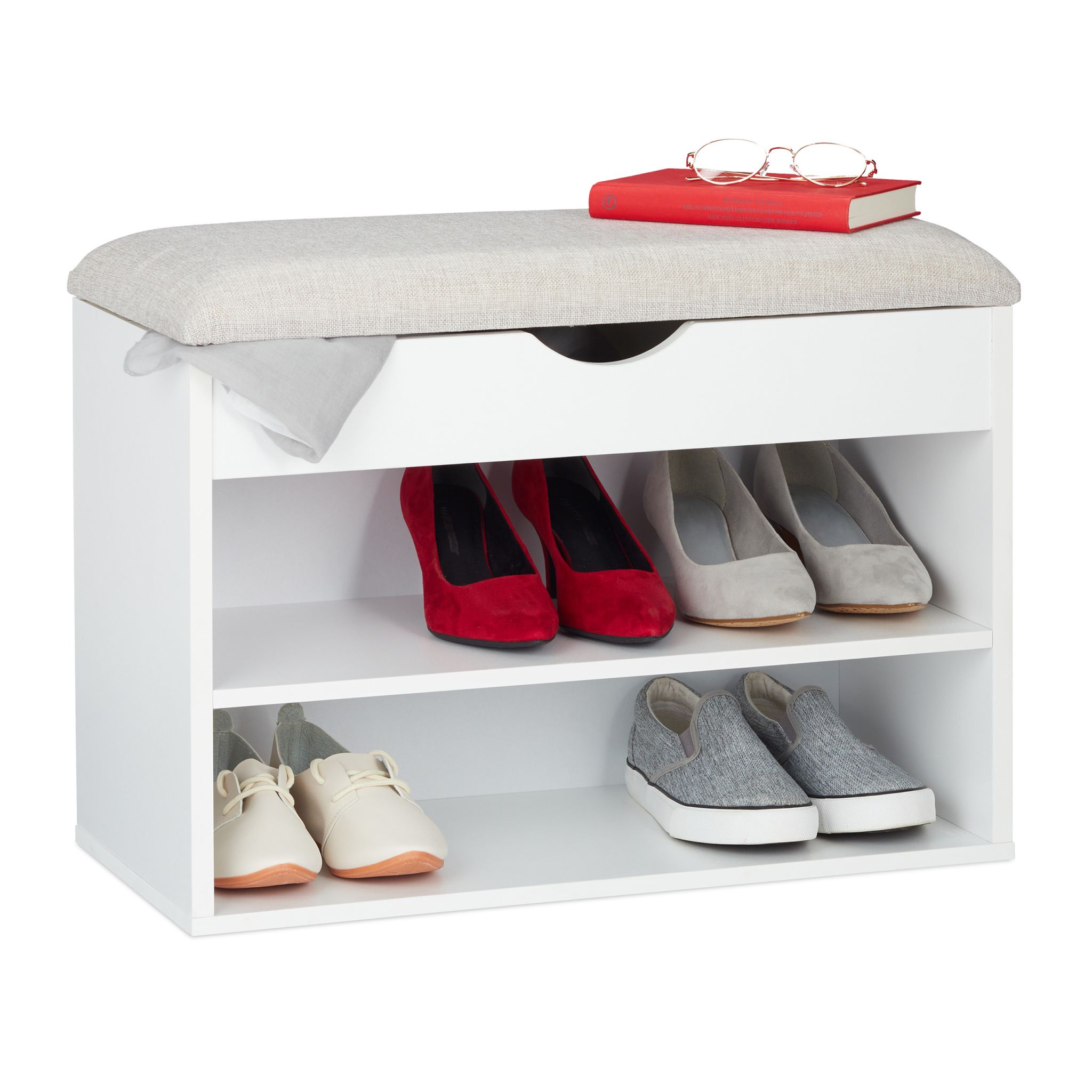Schuhbank gepolstert Weiss-Creme
