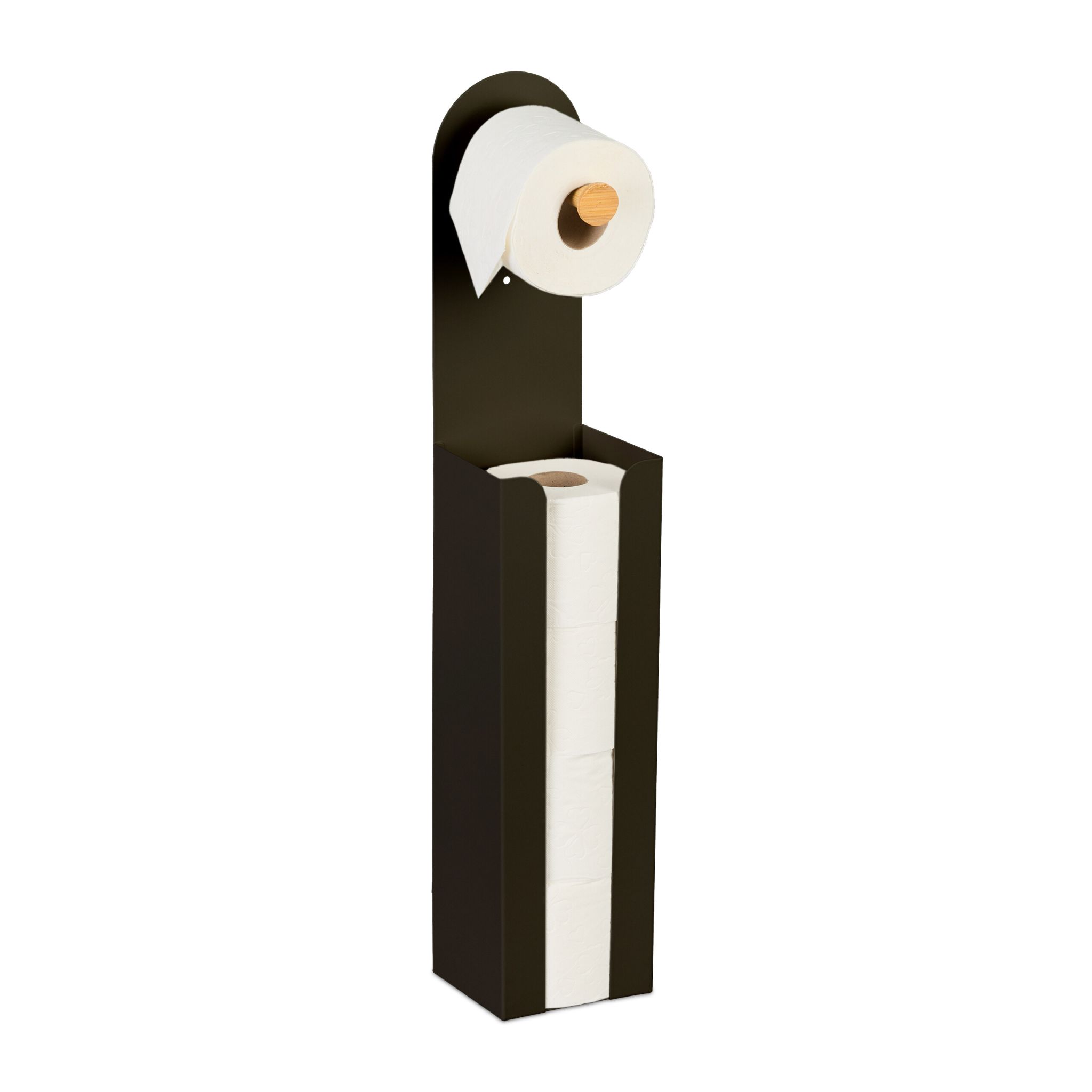 Toilettenpapierhalter freistehend 2 in 1 Hellbraun-Schwarz