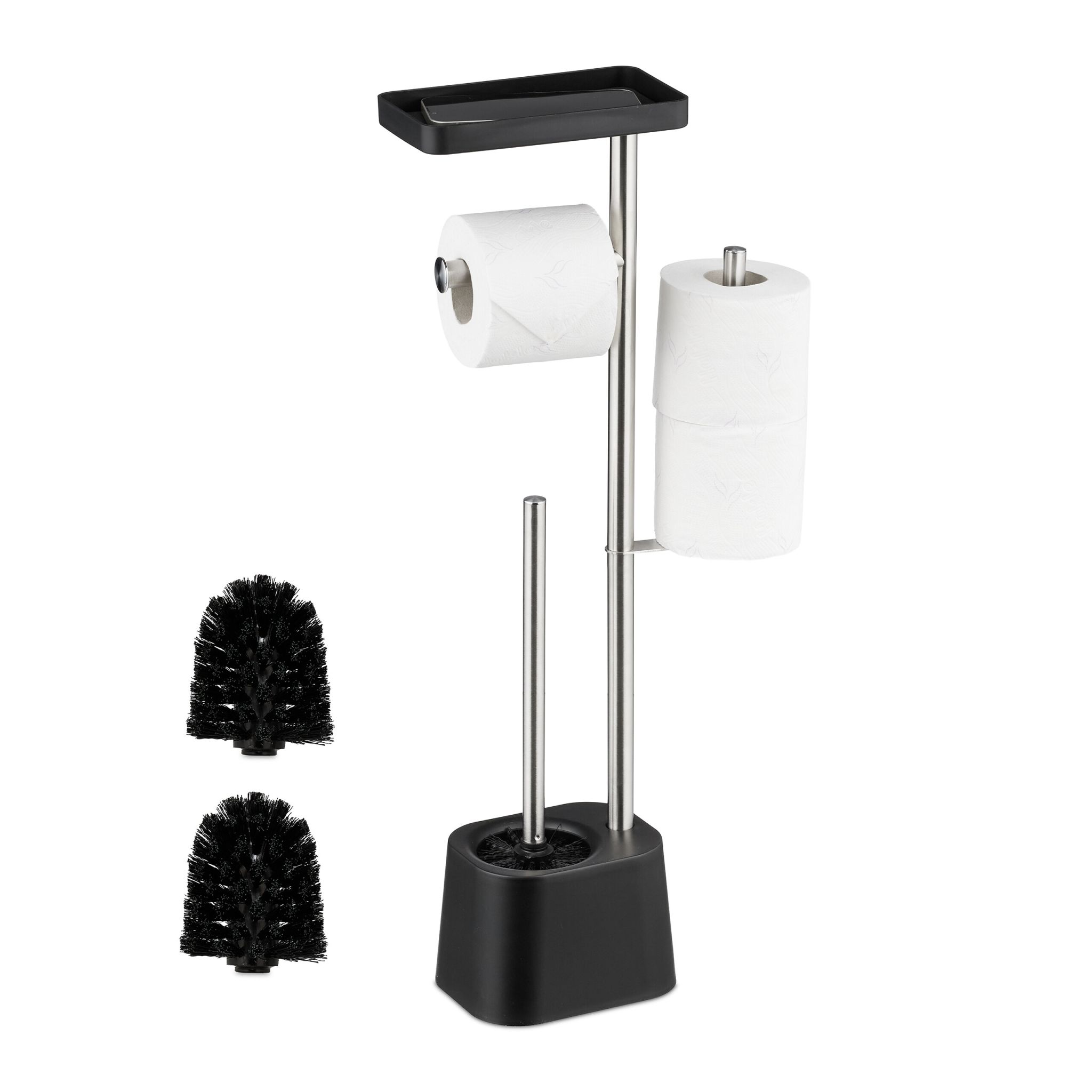 WC Garnitur mit Ablage Schwarz-Silber