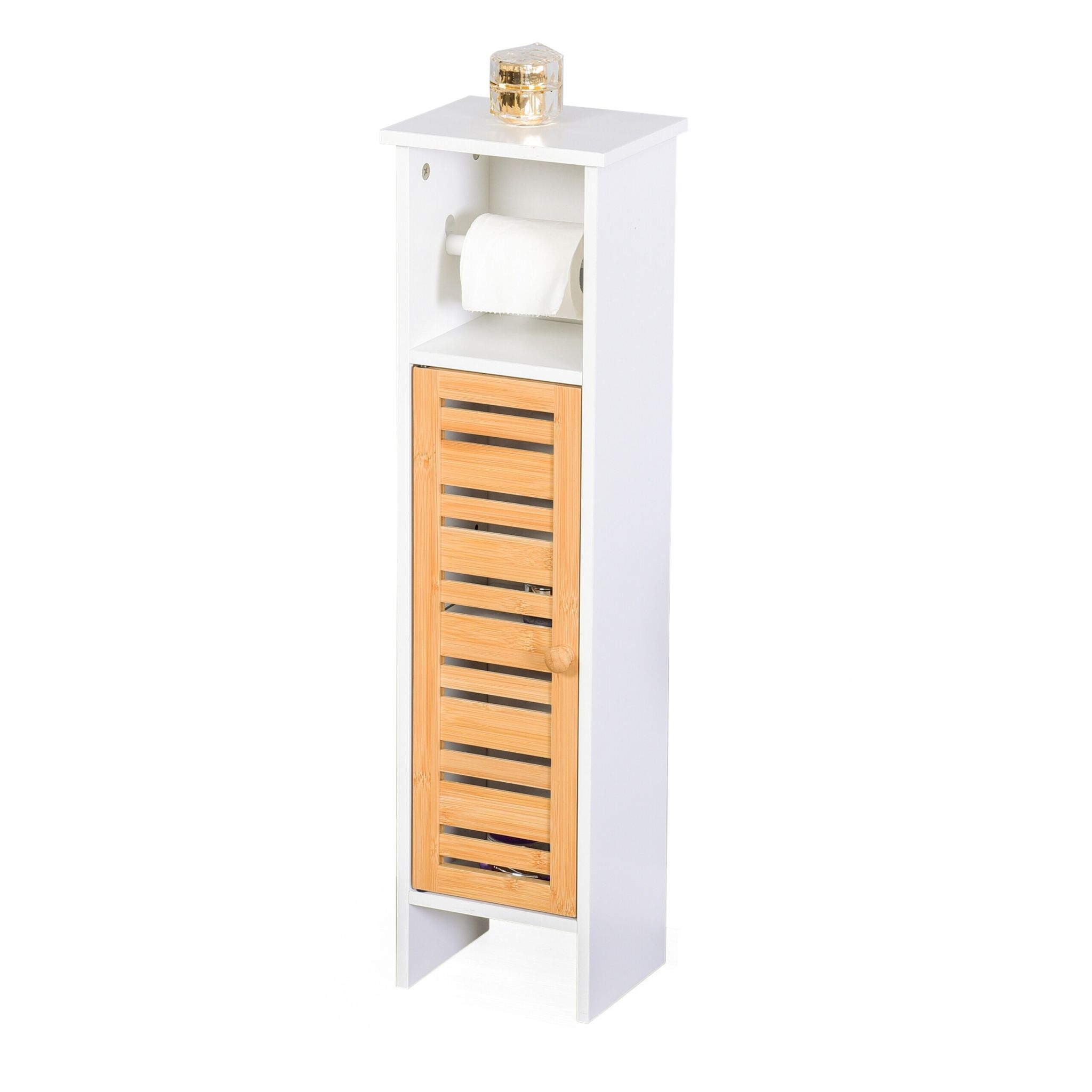 Toilettenpapierhalter stehend 3 Ablagen Weiss-Hellbraun