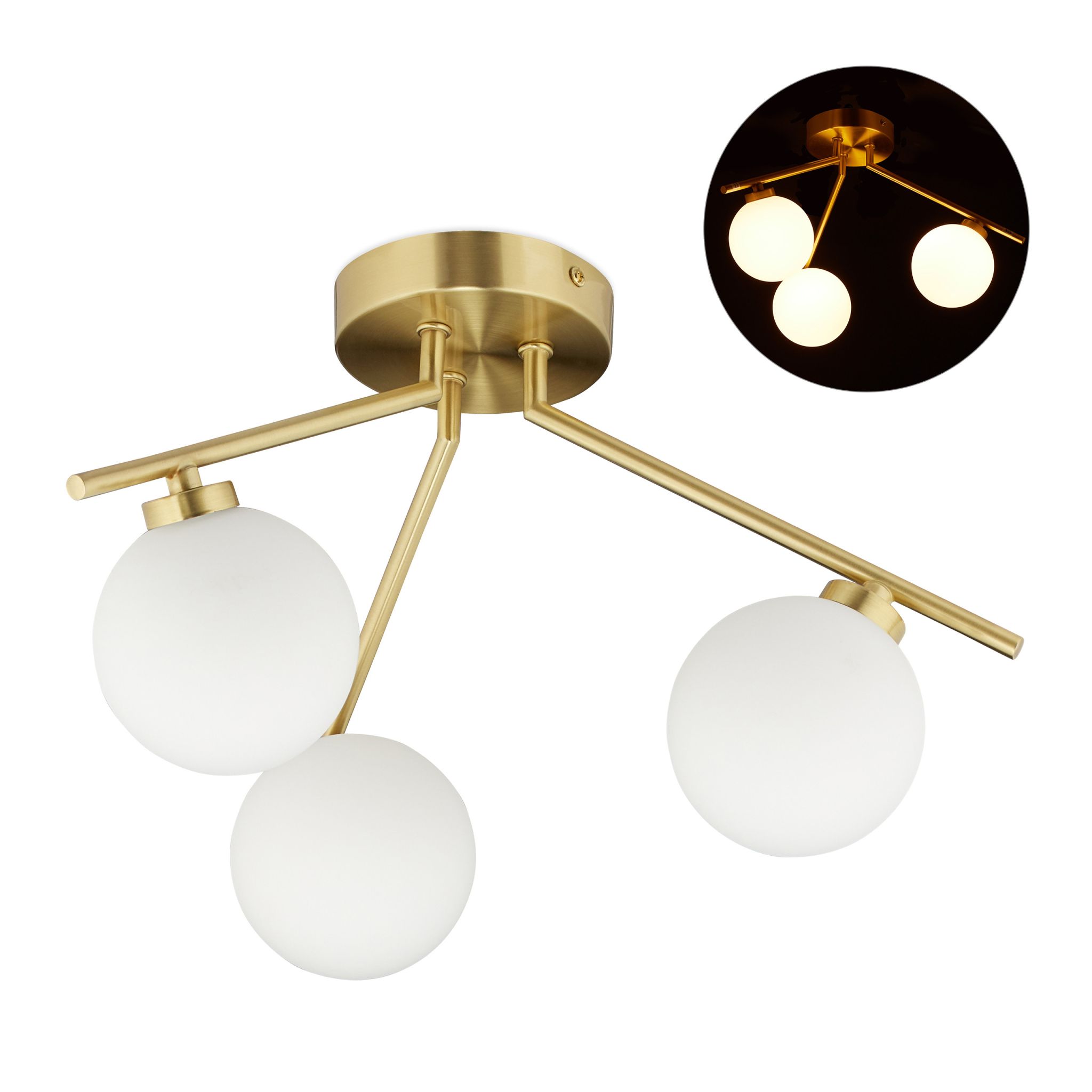 Deckenlampe mit 3 Kugeln GLOBI Weiss-Gold