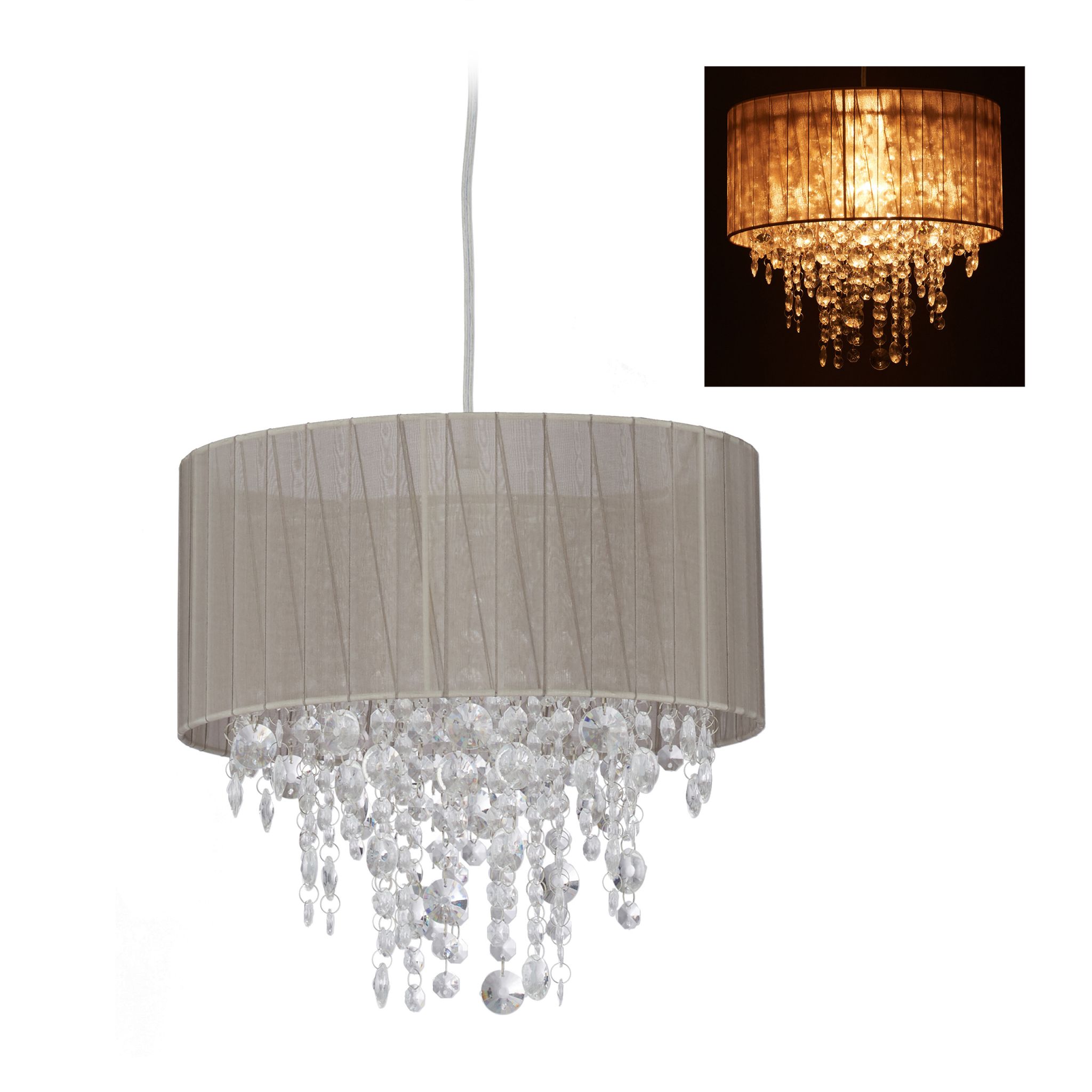 Hängelampe Organza Kristall Transparent-Grau