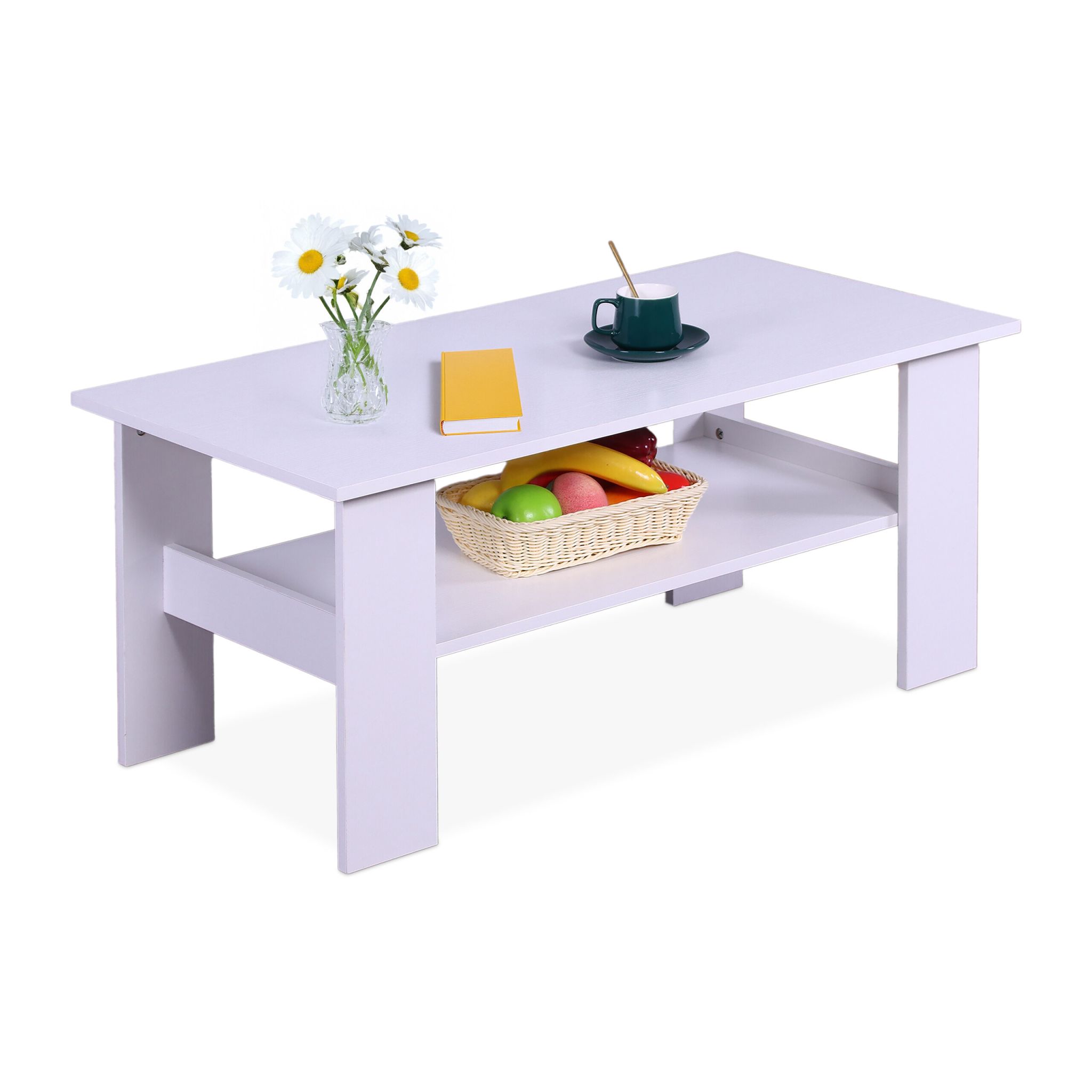 Couchtisch mit unterer Ablage Weiss