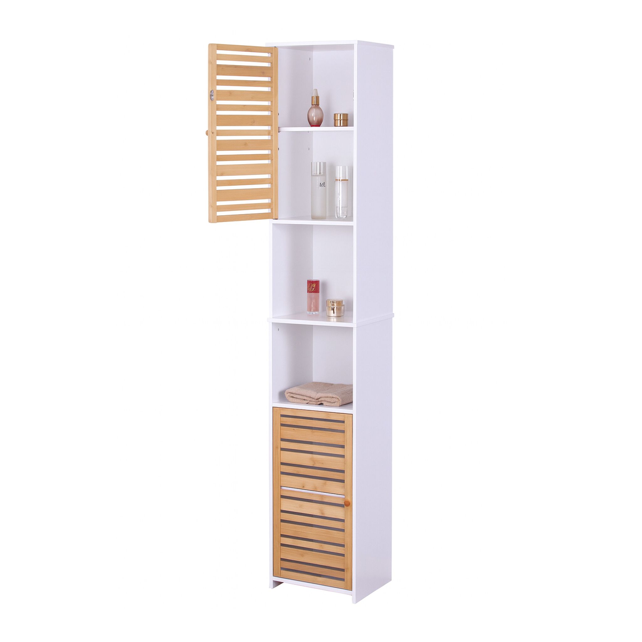 Hoher Badezimmerschrank 190cm Weiss-Hellbraun