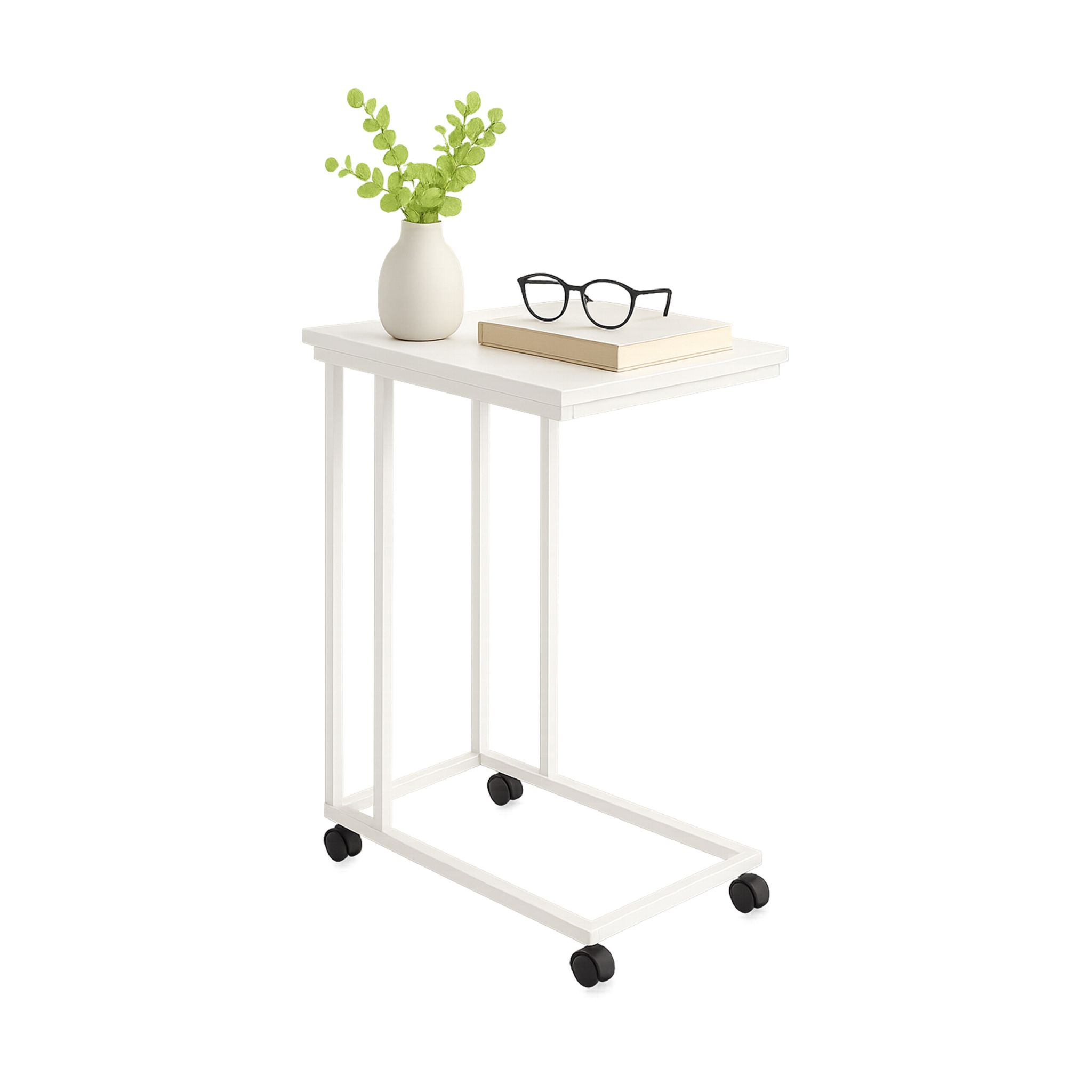 Beistelltisch mit Rollen C-Form Weiss