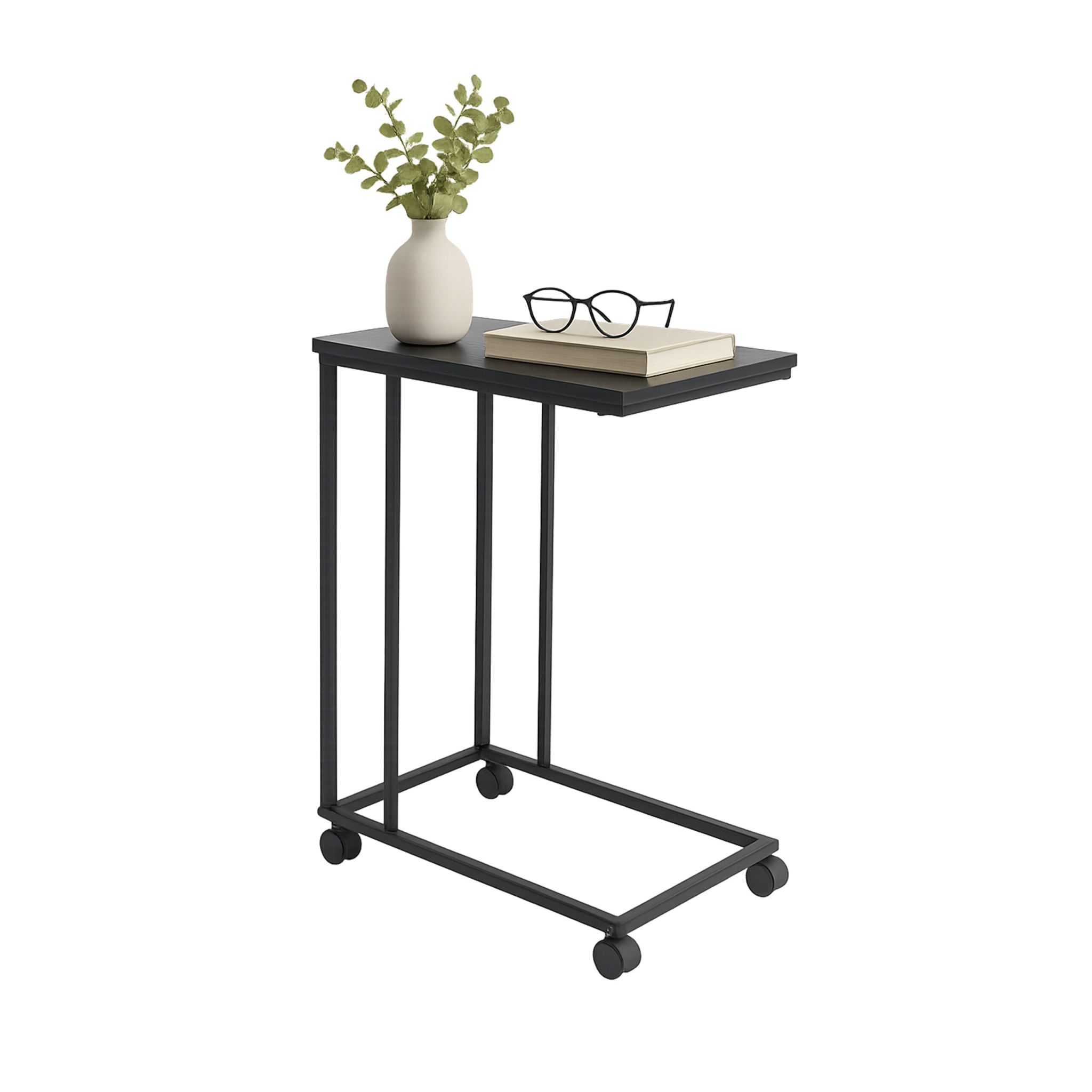 Beistelltisch mit Rollen C-Form Schwarz