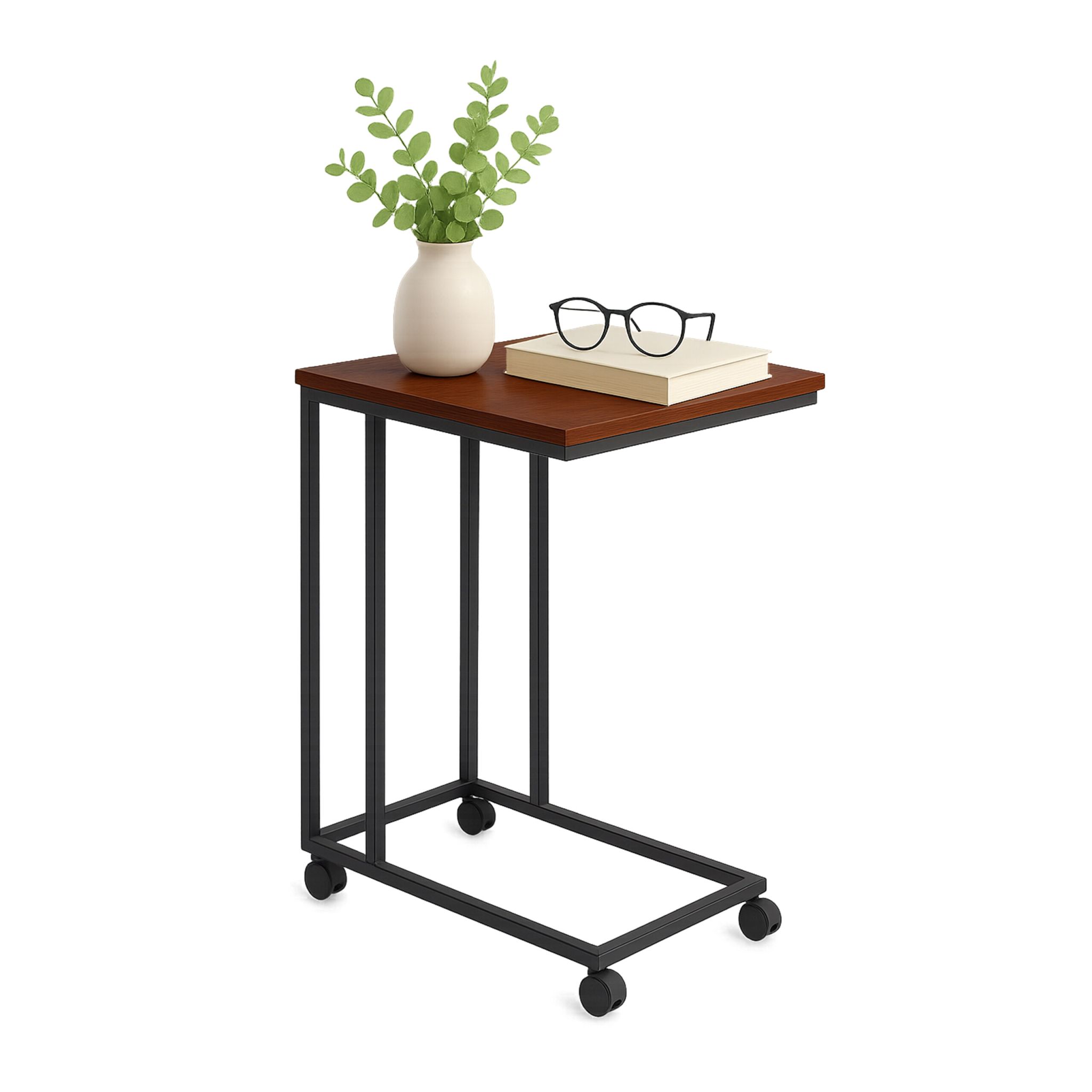 Beistelltisch mit Rollen C-Form Braun-Schwarz