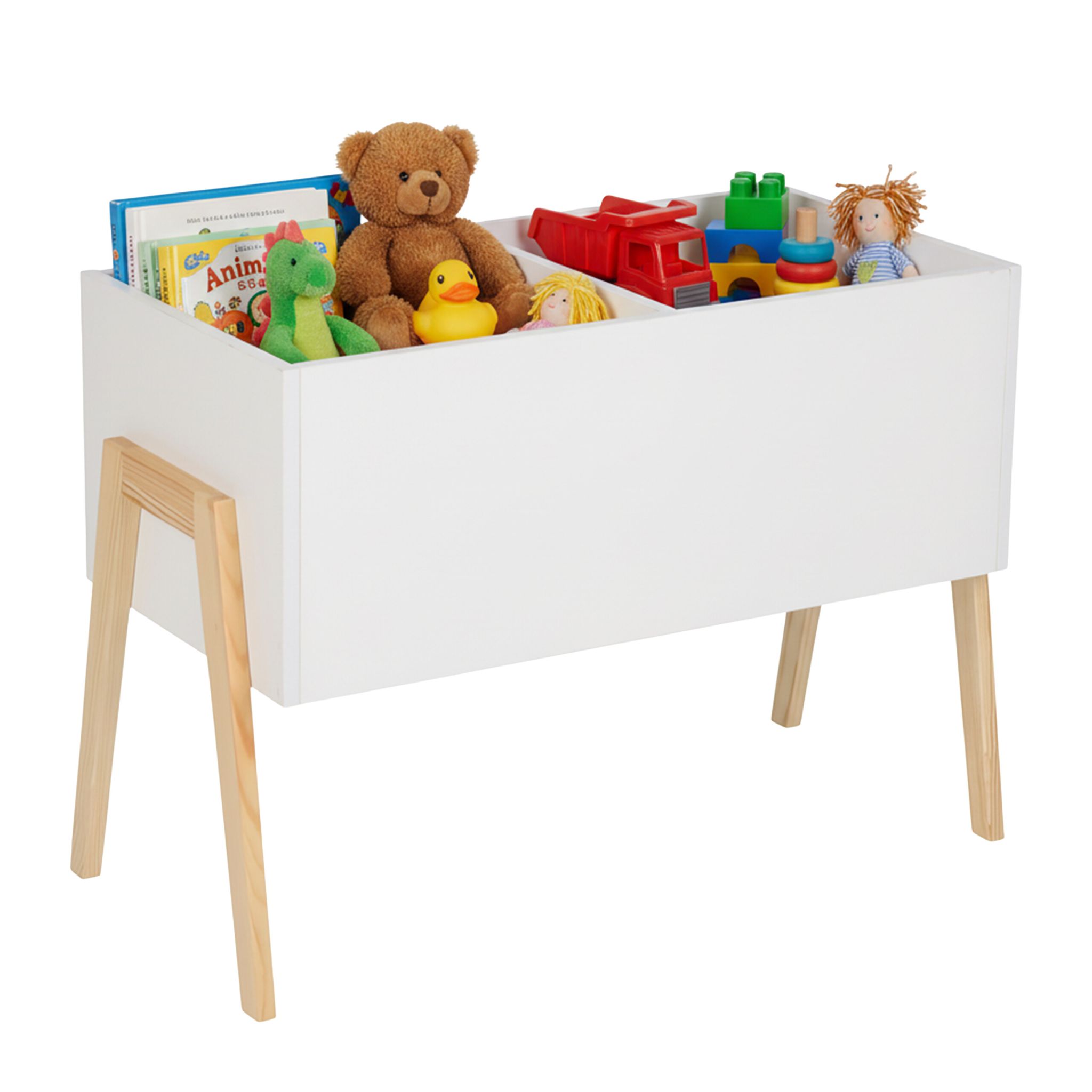 Kindertruhe mit Holzbeinen Weiss