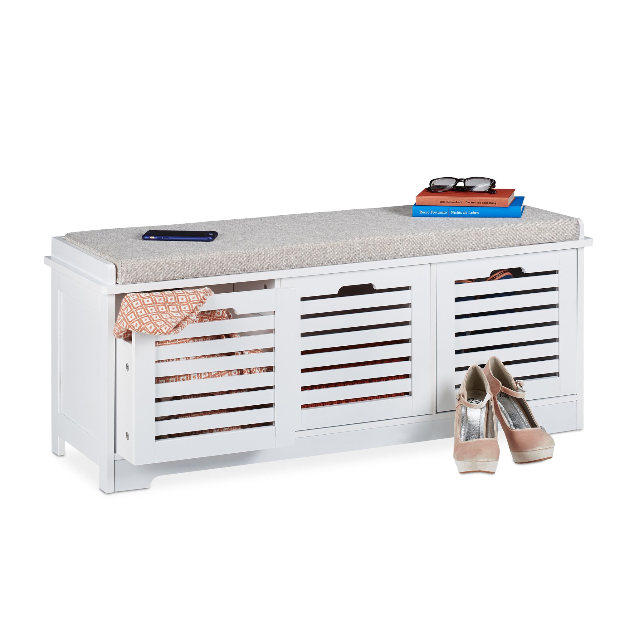 Sitzbank mit Stauraum weiss Weiss-Grau
