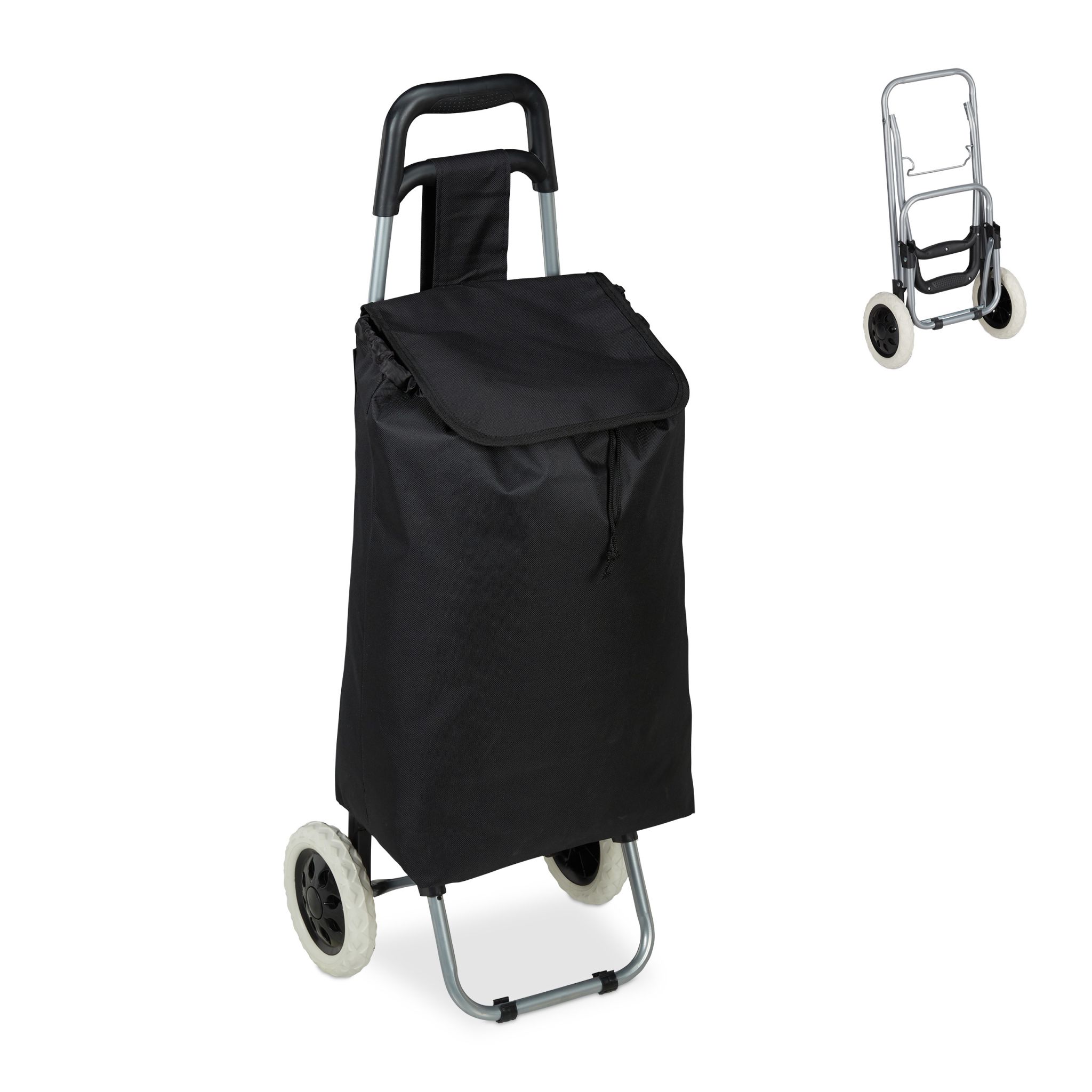 Einkaufstrolley faltbar Schwarz-Silber