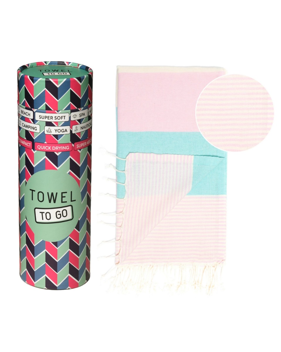 Palermo Strandtuch Baumwolle Hamamtuch 180x100cm Mint-Rosa gestreift