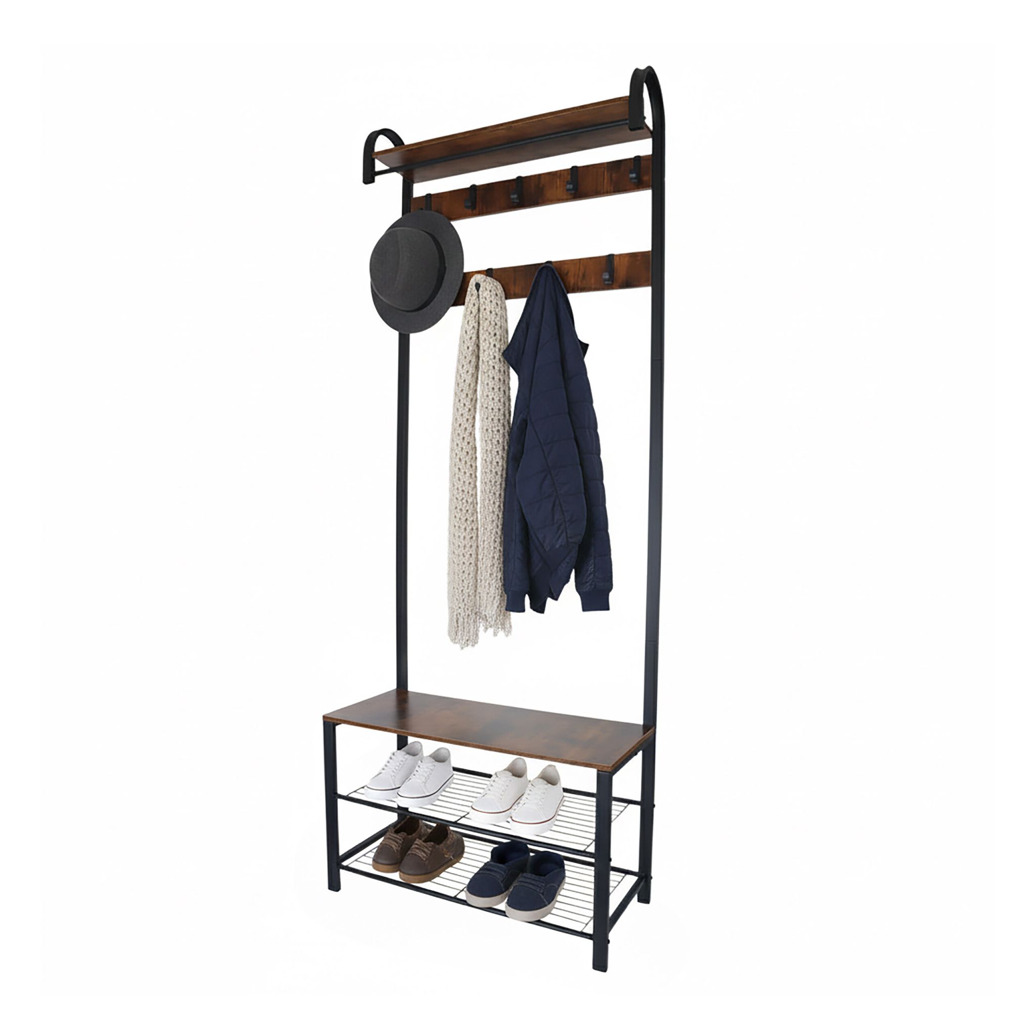 Garderobe mit Schuhbank Dunkelbraun-Schwarz