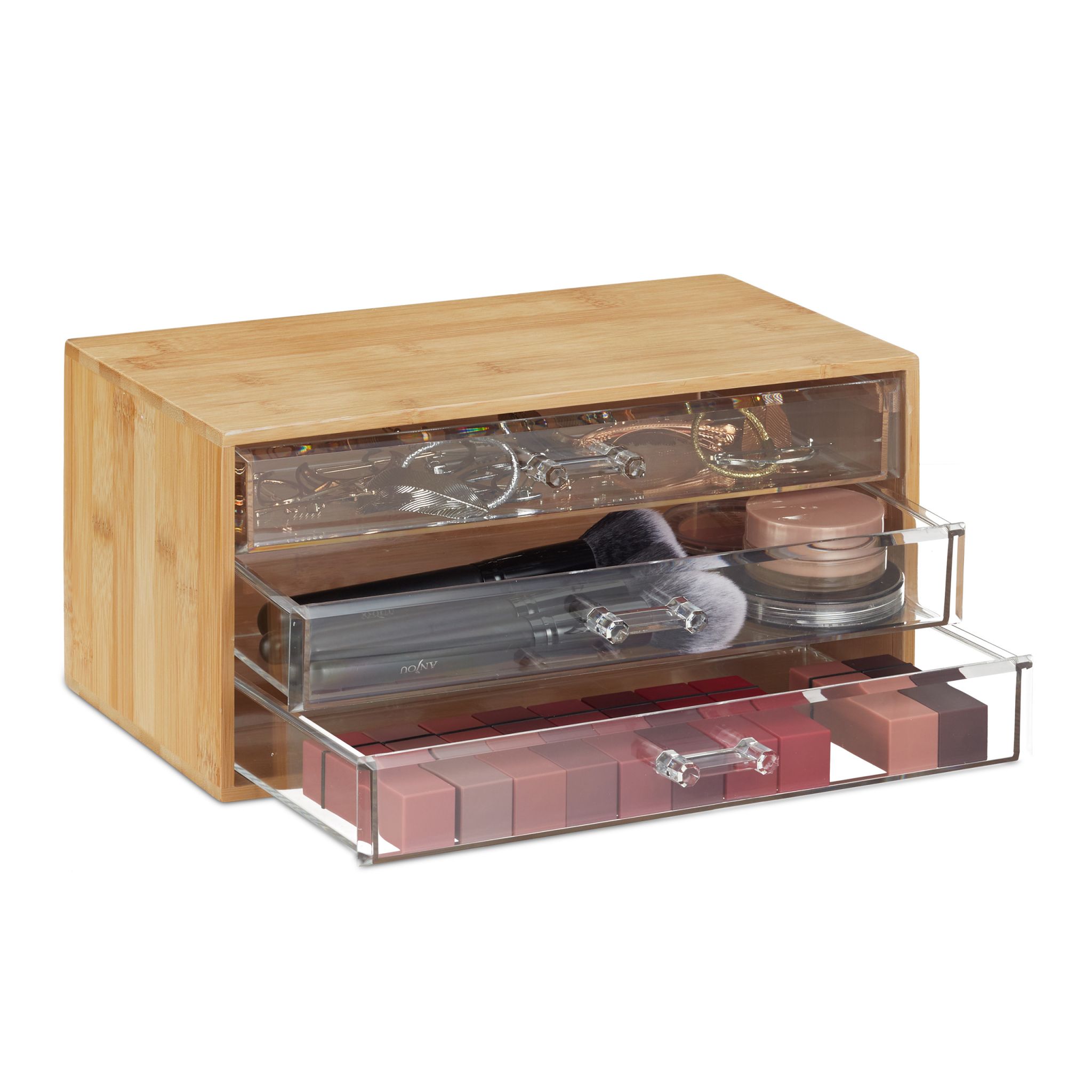 Kosmetik Organizer 3 Schubladen Hellbraun-Transparent