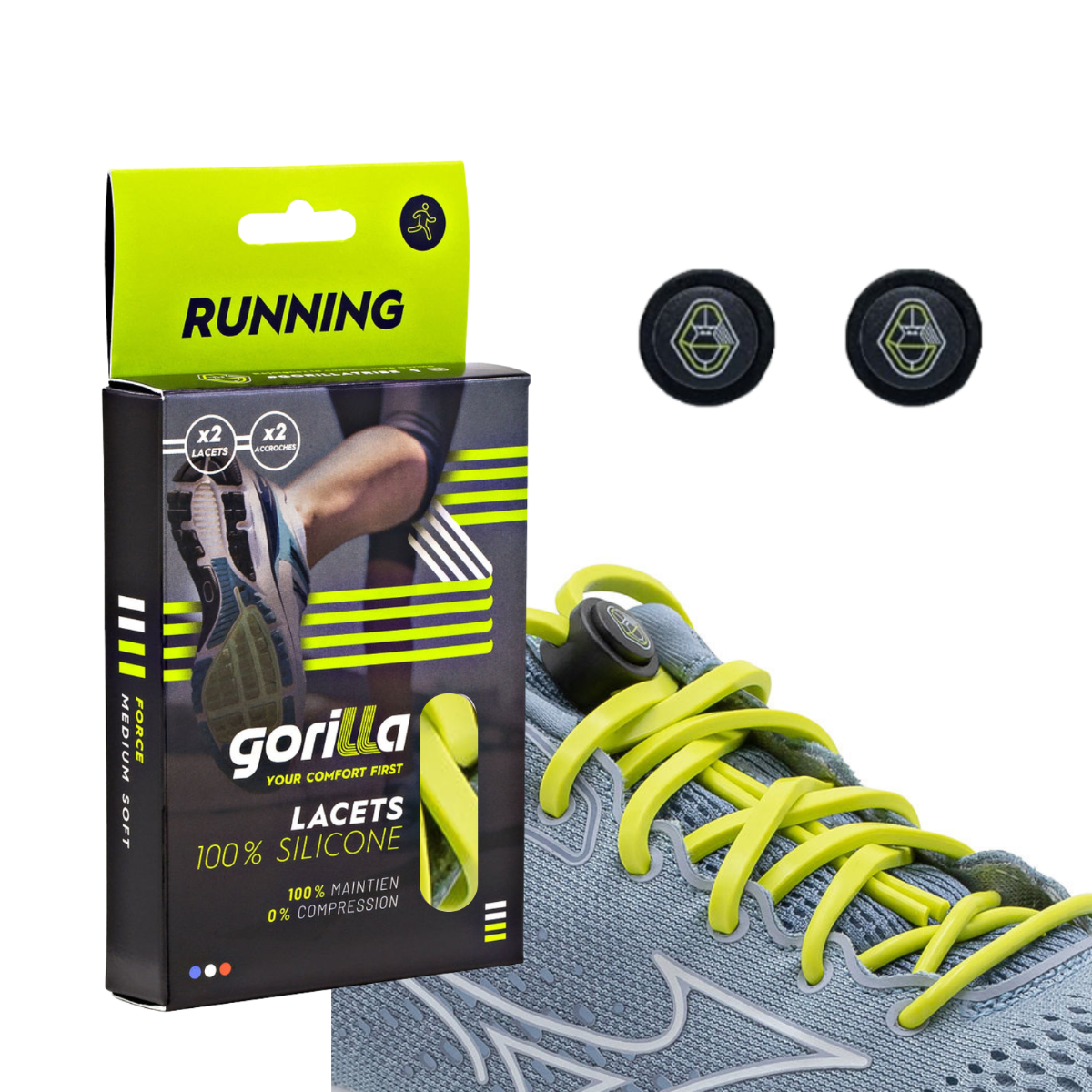 Elastische Schnürsenkel Flexibel Ohne Binden Silikon Running & Joggen Limonengrün