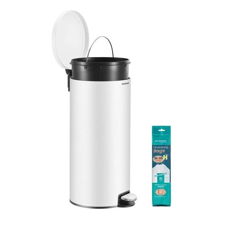 Mülleimer rund 30 L mit Pedal Wolkenweiss