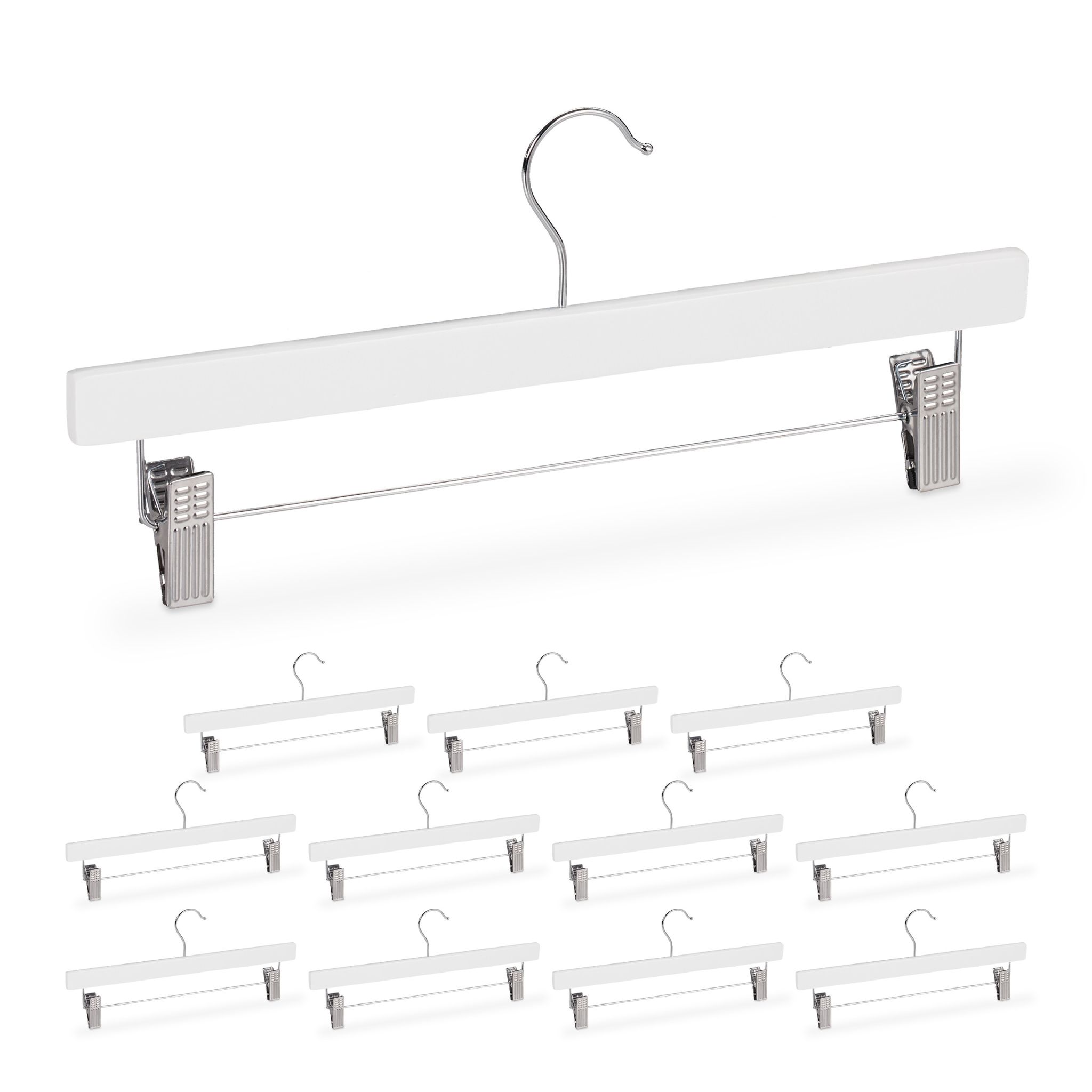 Hosenbügel Holz 12er-Set Weiss-Silber
