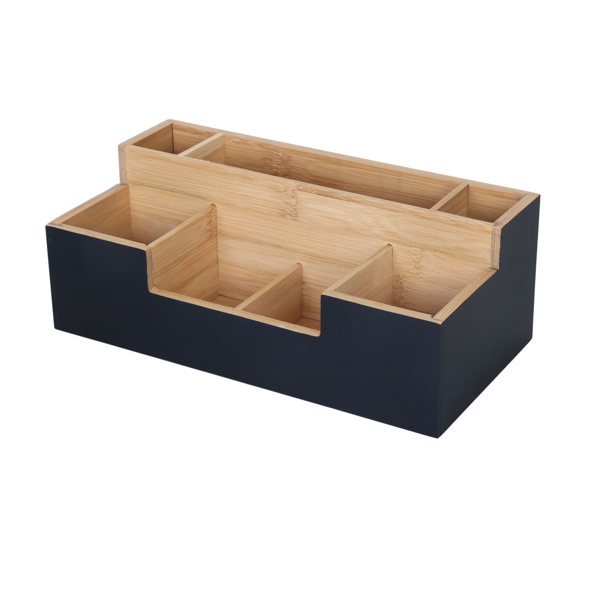 Schreibtisch Organizer Bambus 7 Fächer Hellbraun-Schwarz