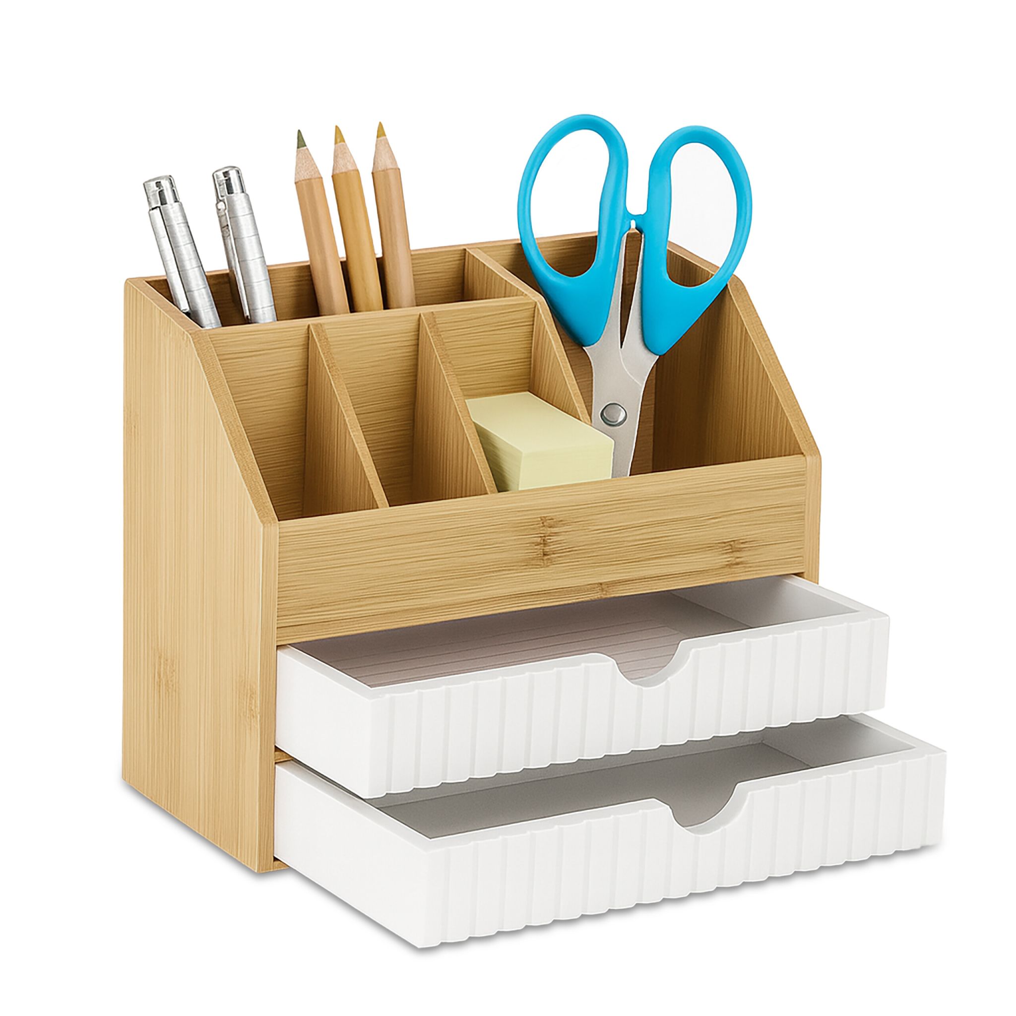 Schreibtisch Organizer Bambus Weiss-Hellbraun