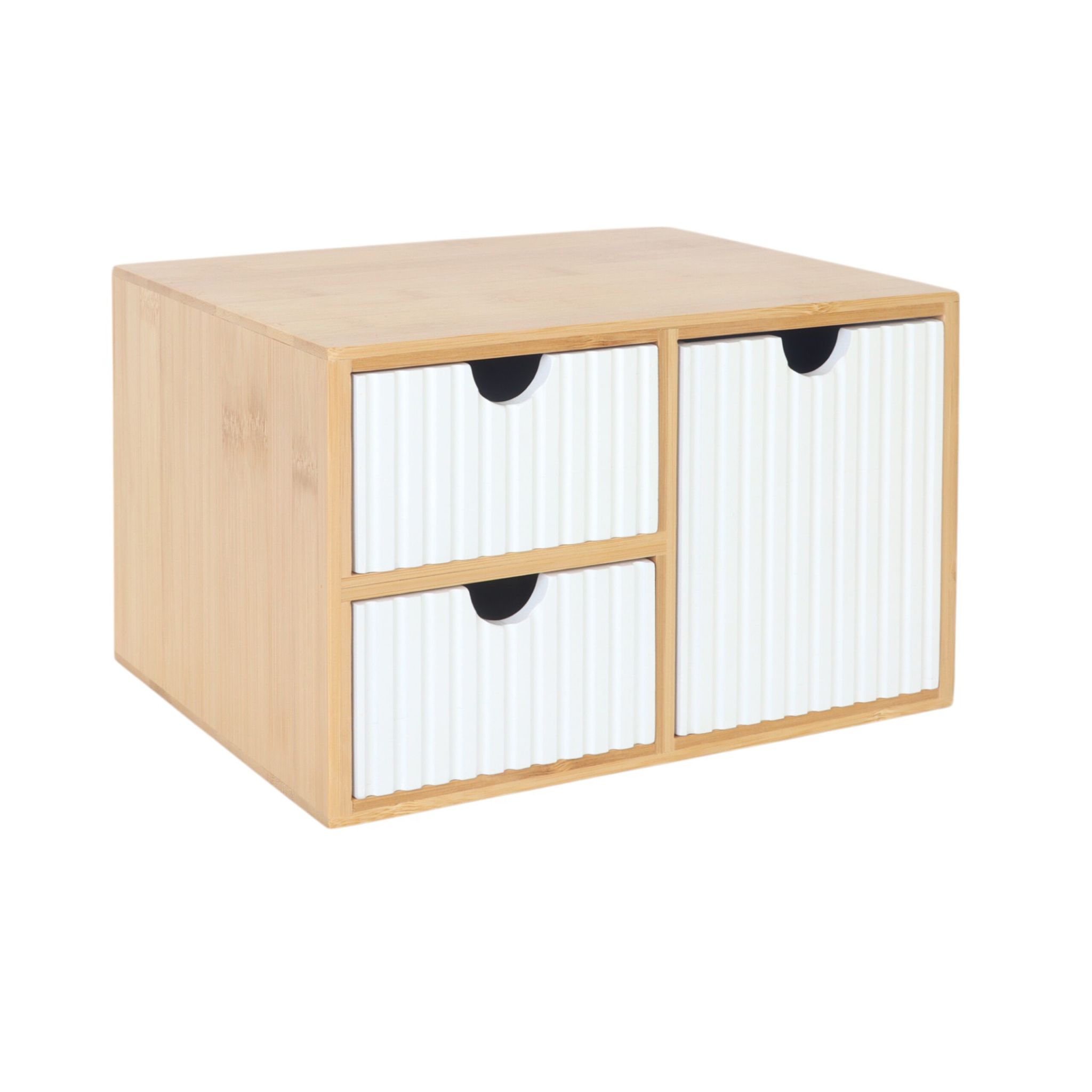 Schubladenbox Bambus geriffelt Weiss-Hellbraun