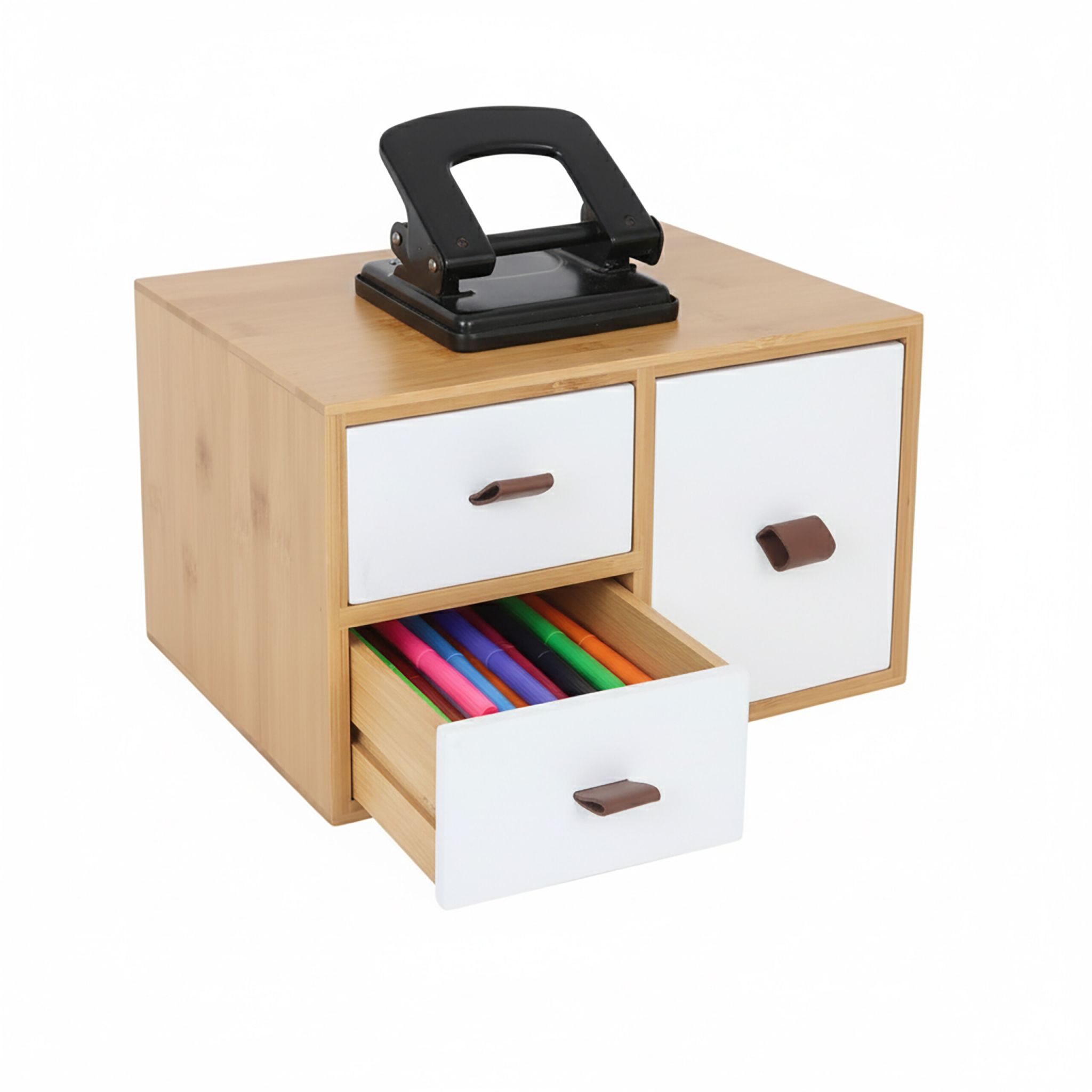 Schubladenbox Bambus mit Schlaufen Weiss-Braun-Hellbraun