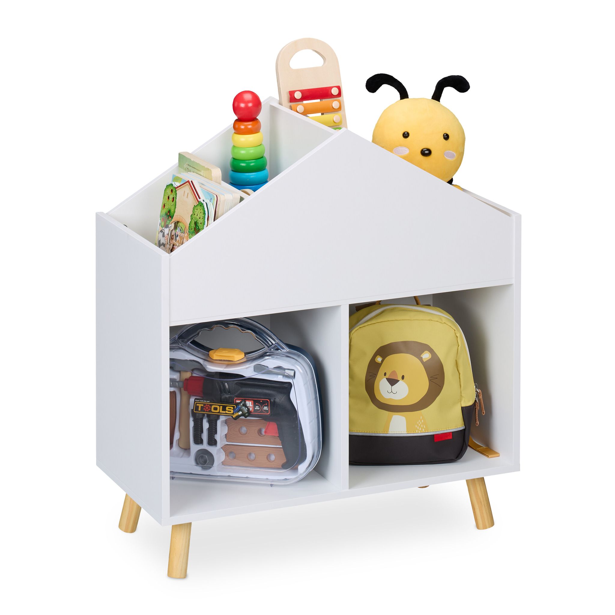 Kinderregal Hausform Weiss-Hellbraun