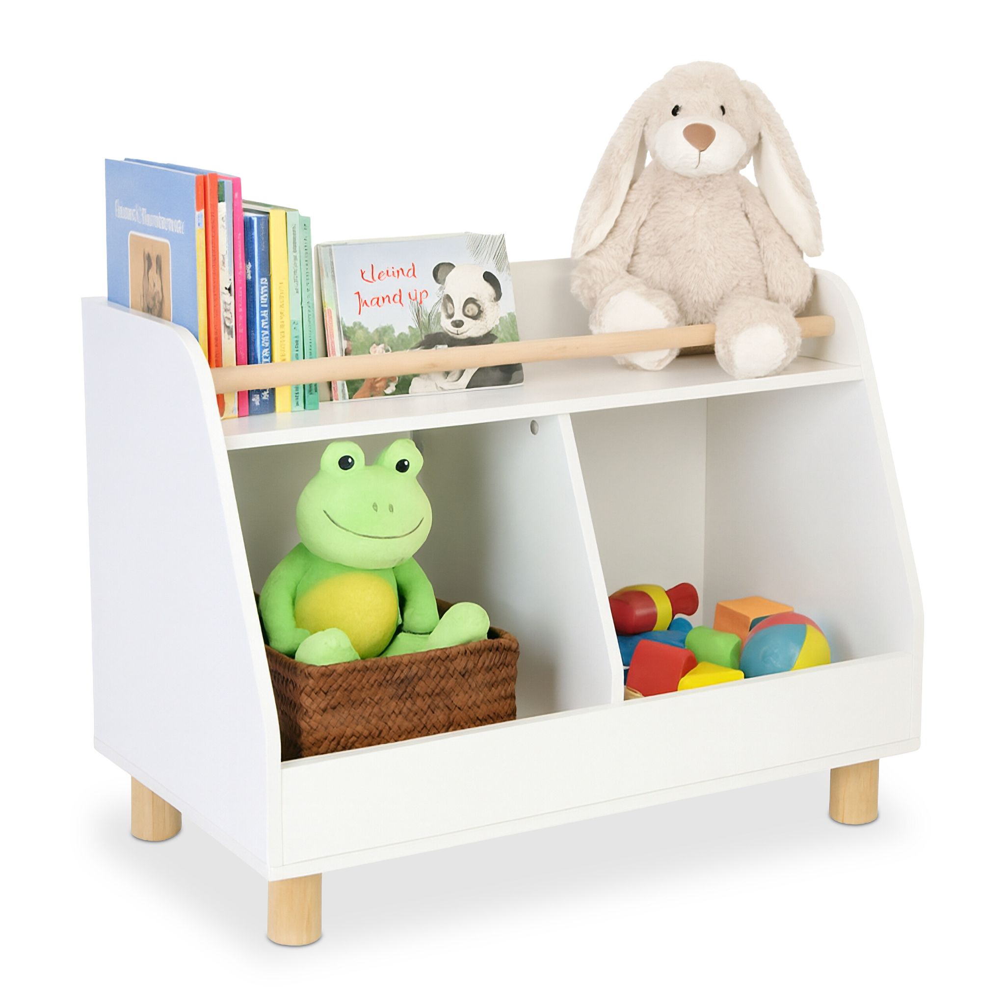 Kinderregal niedrig für Spielzeug Weiss-Hellbraun