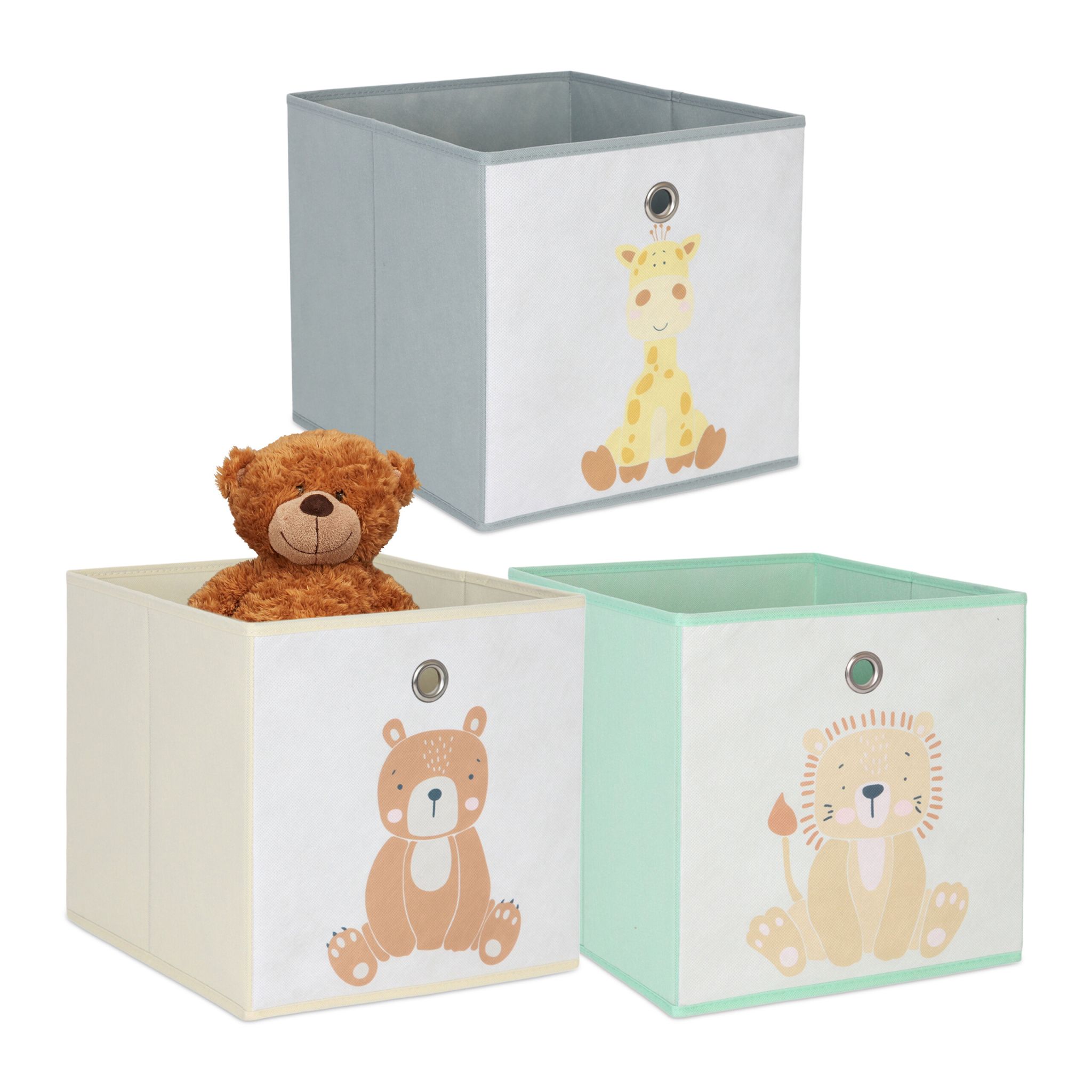 Kinder Aufbewahrungsboxen 3er-Set Creme-Grün-Grau