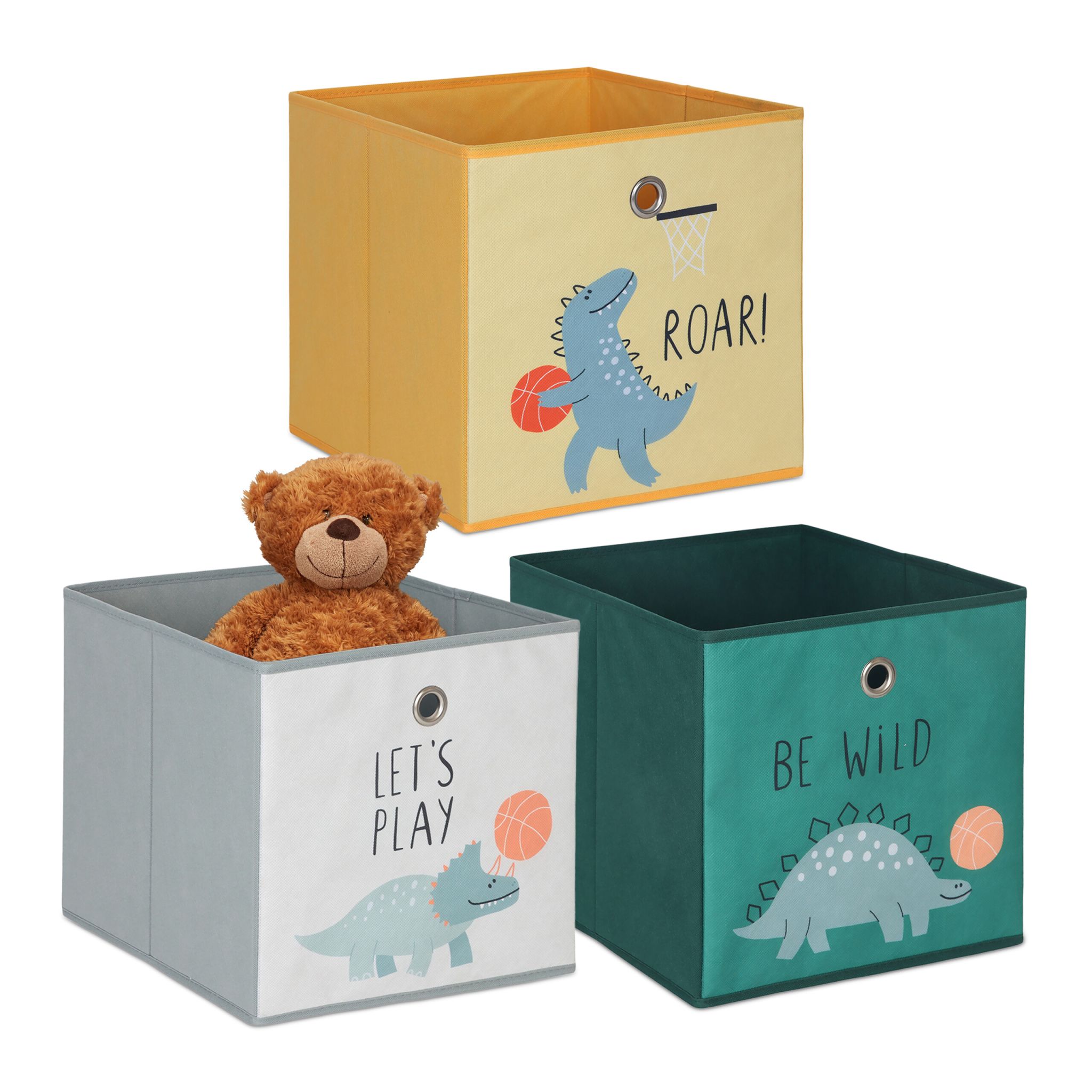 Kinder Aufbewahrungsboxen 3er-Set Gelb-Grün-Grau