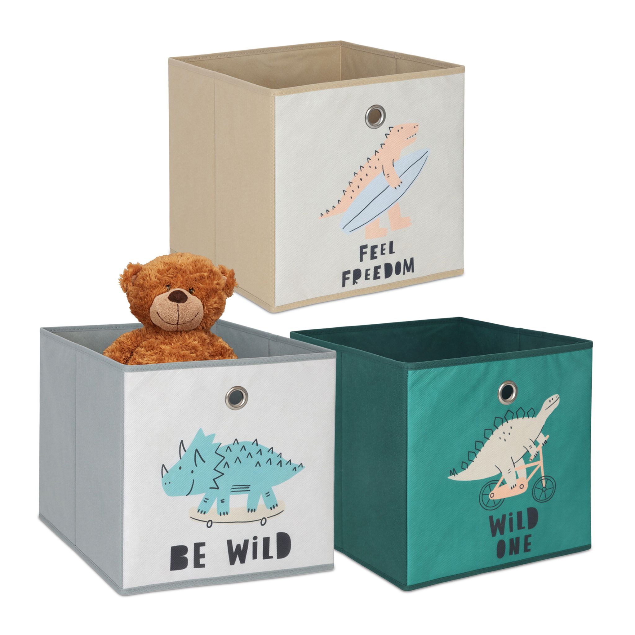 Kinder Aufbewahrungsboxen 3er-Set Beige-Grün-Grau