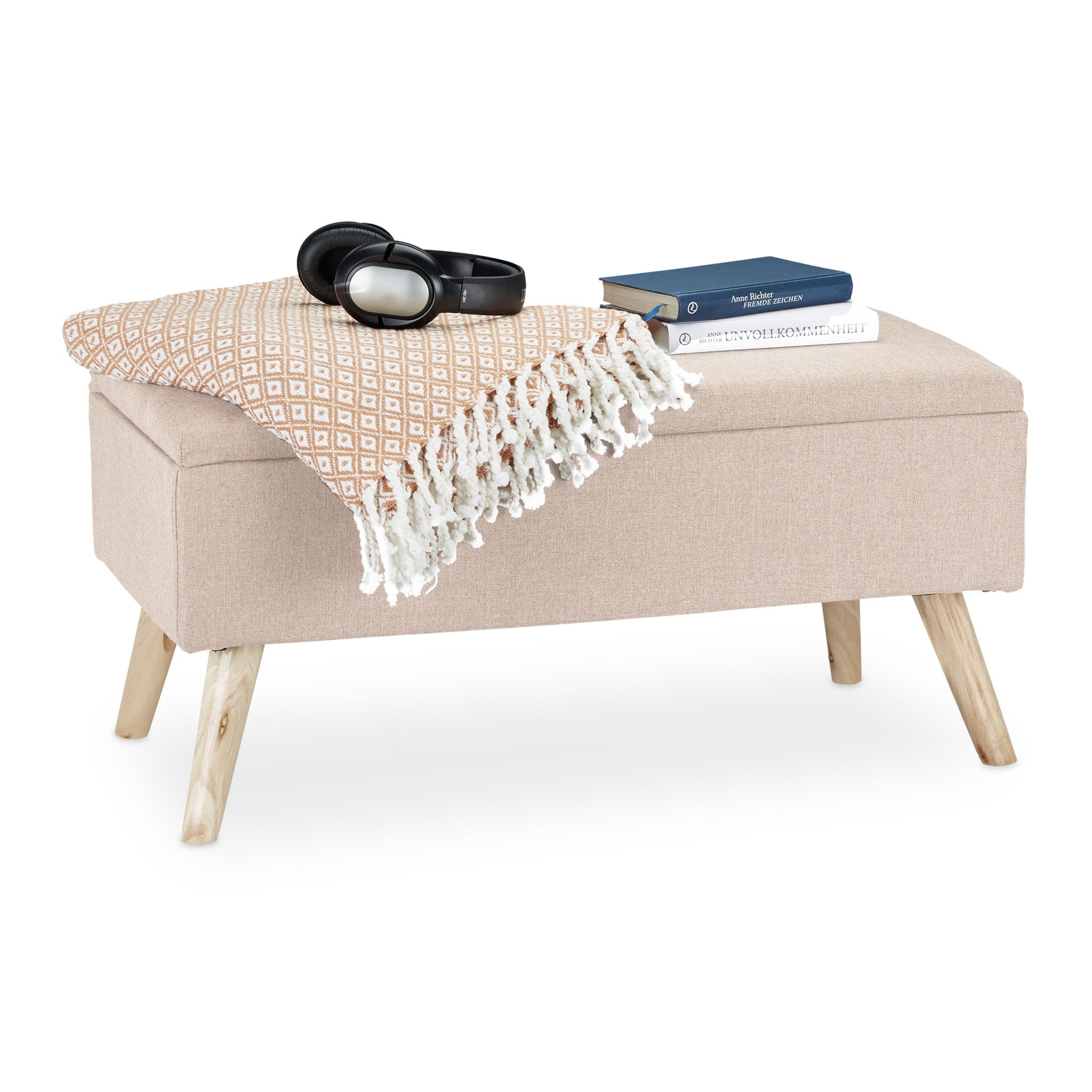 Gepolsterte Sitzbank mit Stauraum Beige-Hellbraun