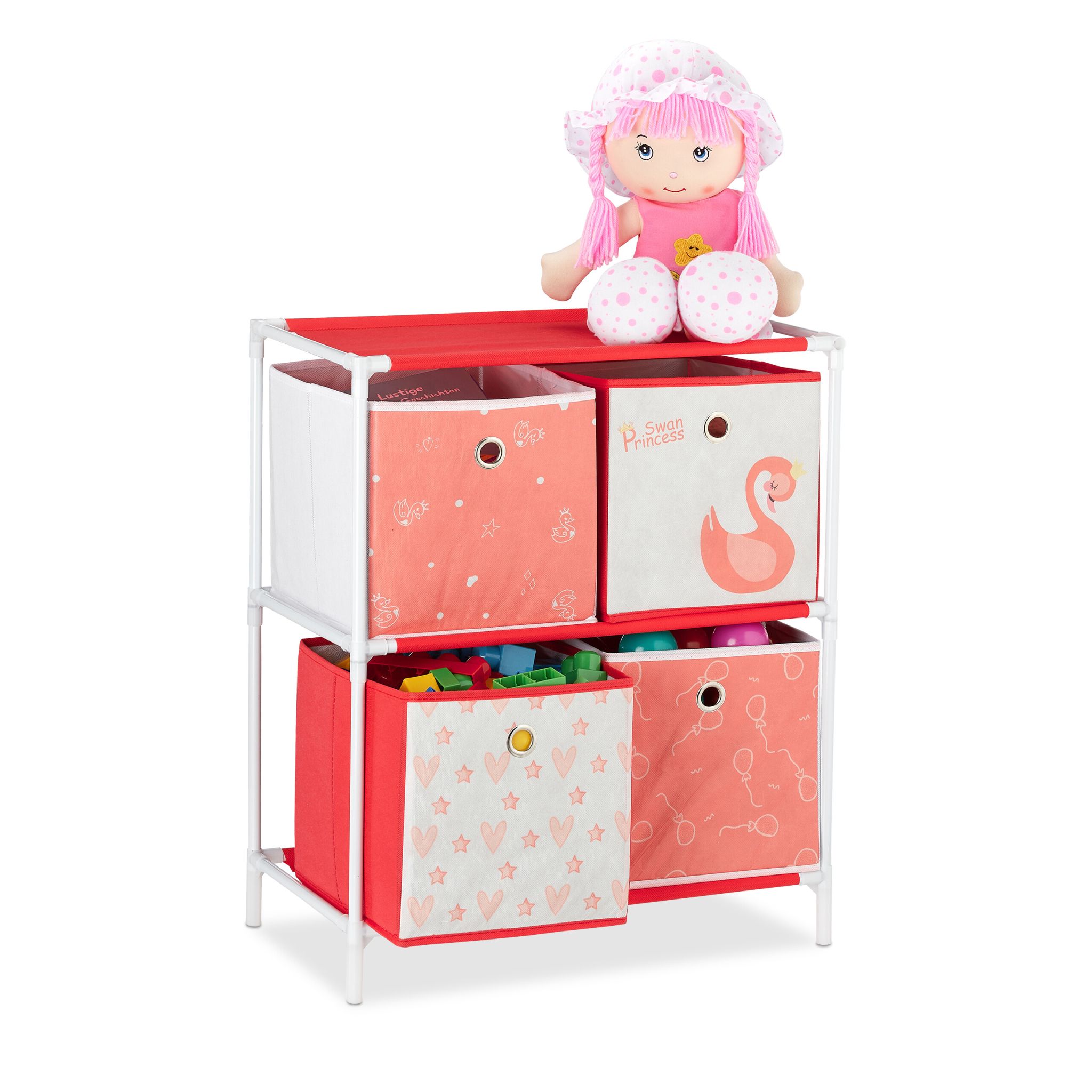 Kinderregal Schwan mit Boxen Weiss-Rot