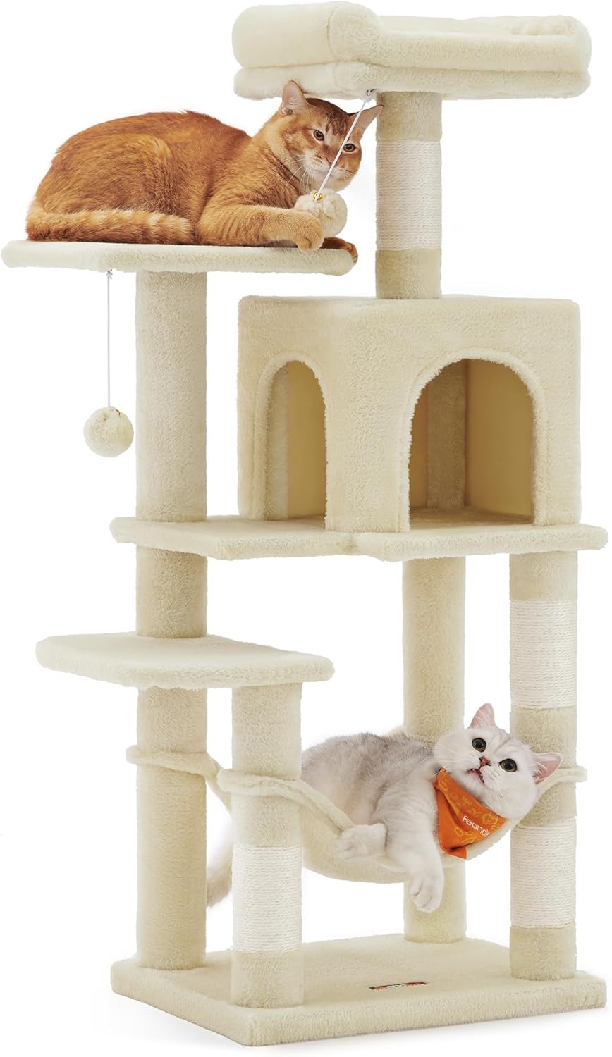 Kratzbaum 112cm Hängematte beige Plüsch