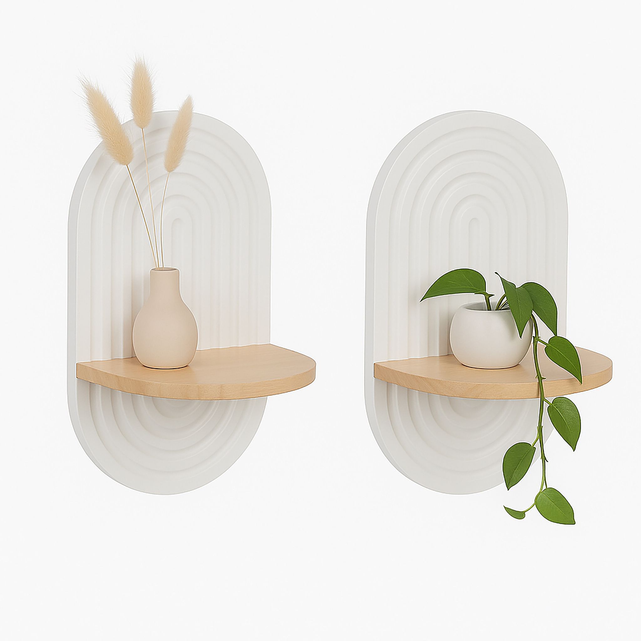Wandregal Boho 2er-Set Weiss-Hellbraun