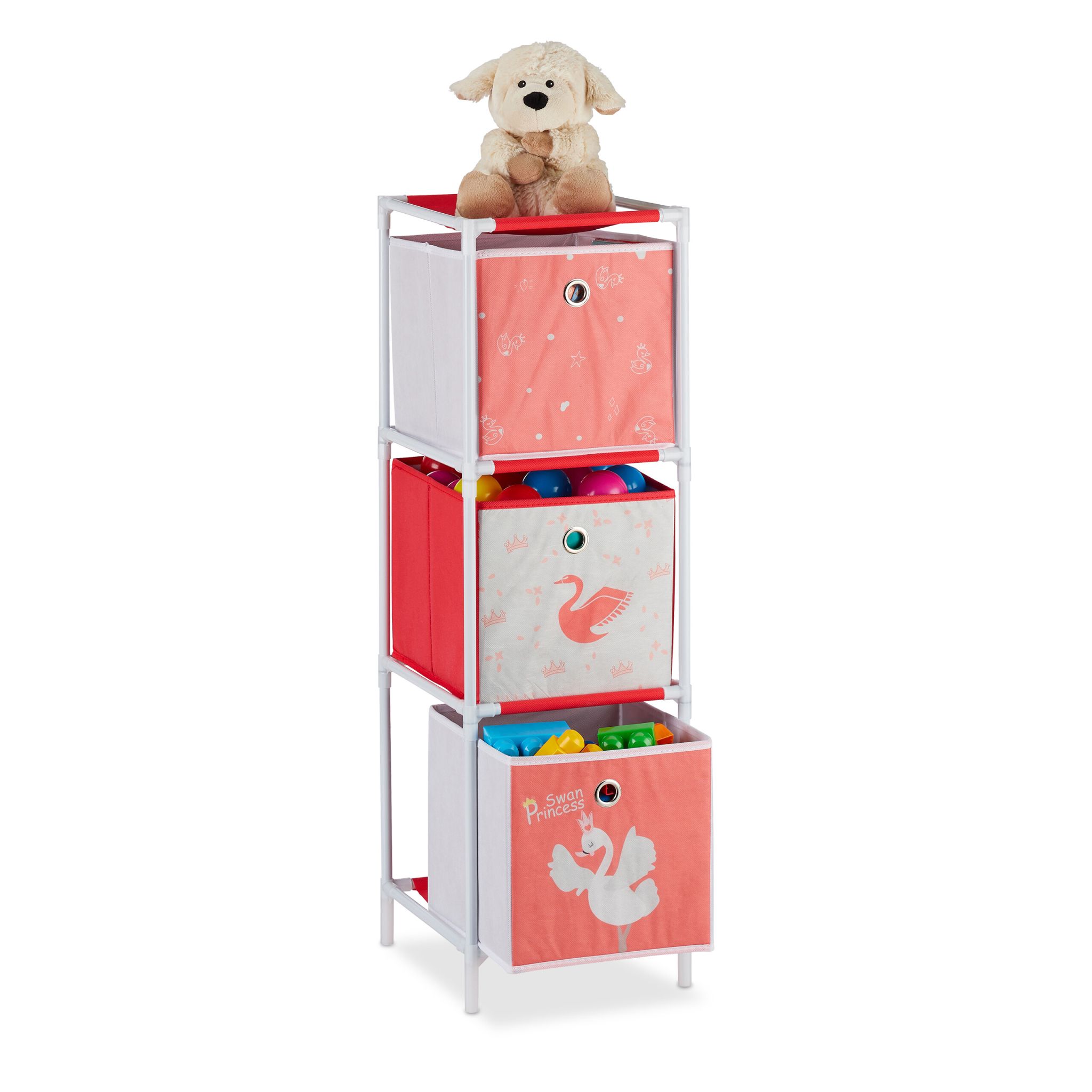 Kinderregal Schwan mit Boxen Weiss-Rot