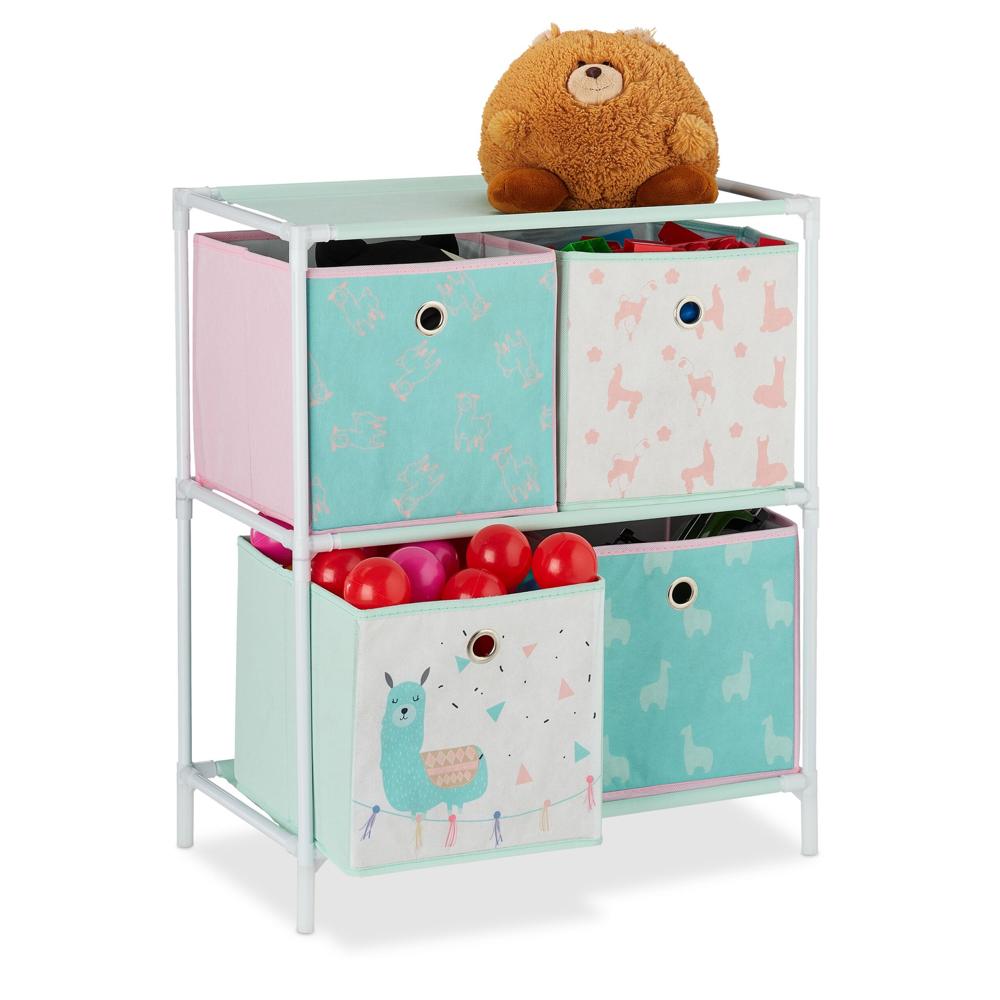 Kinderregal Lama mit Boxen Weiss-Rosa-Türkis