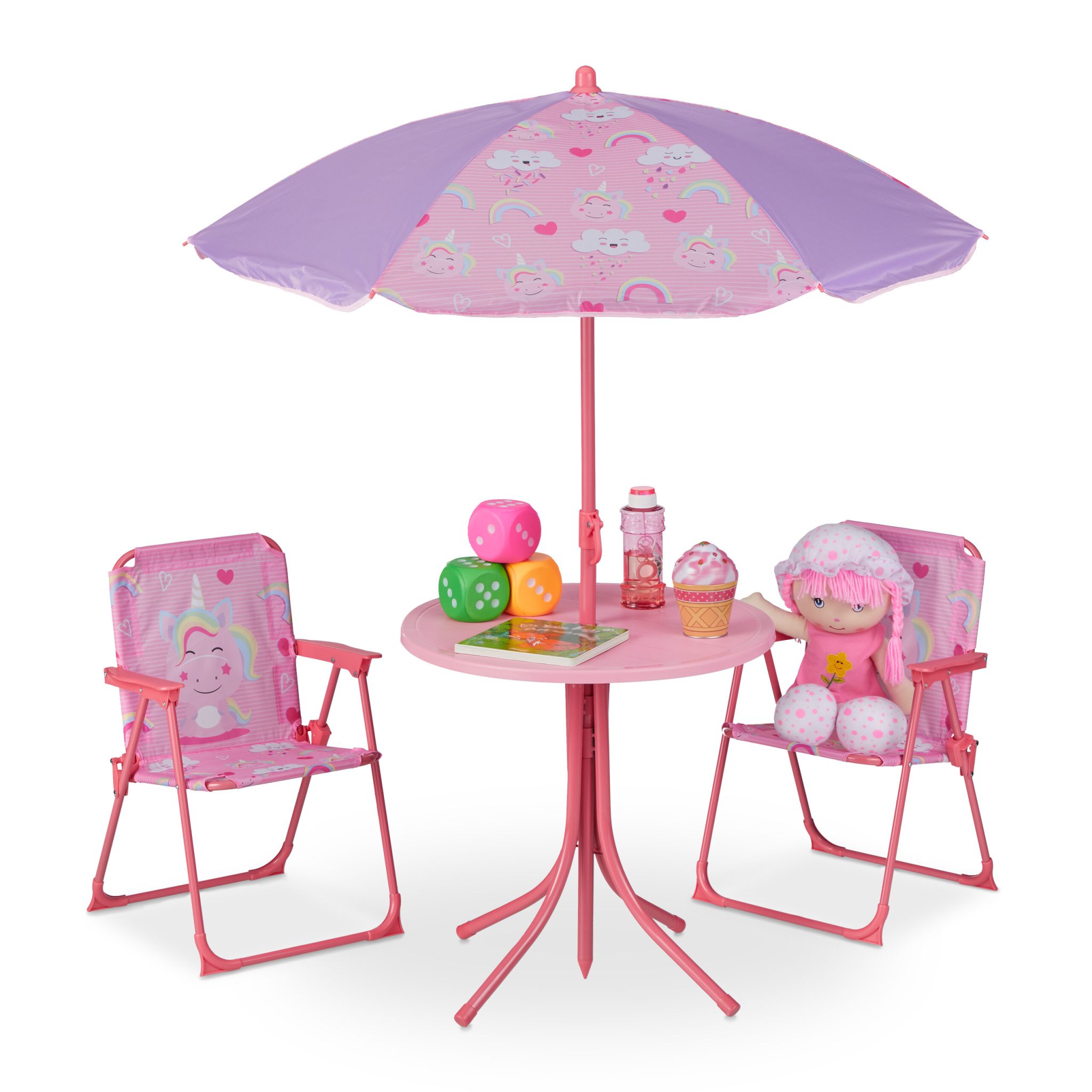 Camping Kindersitzgruppe mit Schirm Lila-Pink-Rosa
