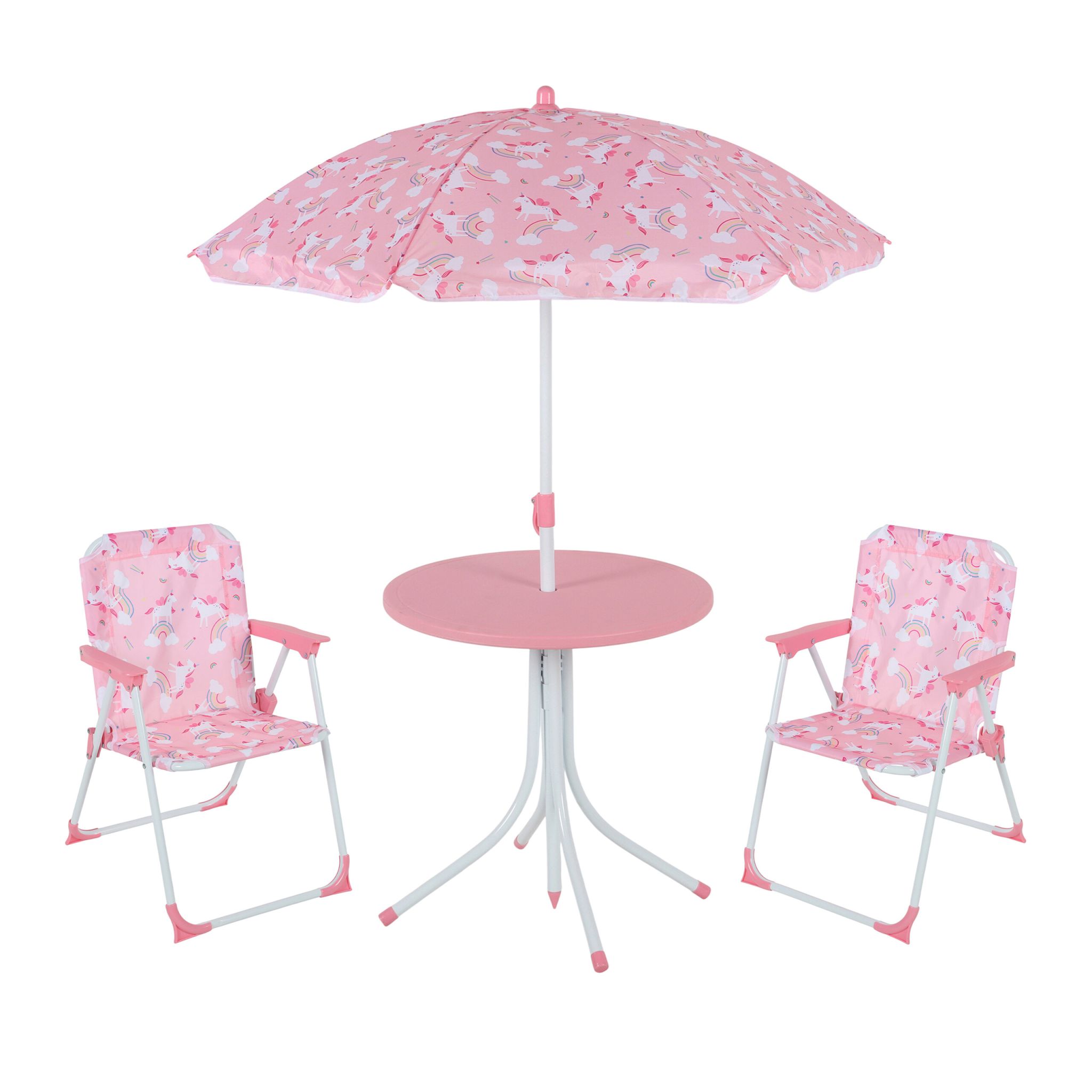 Camping Kindersitzgruppe mit Schirm Weiss-Rosa