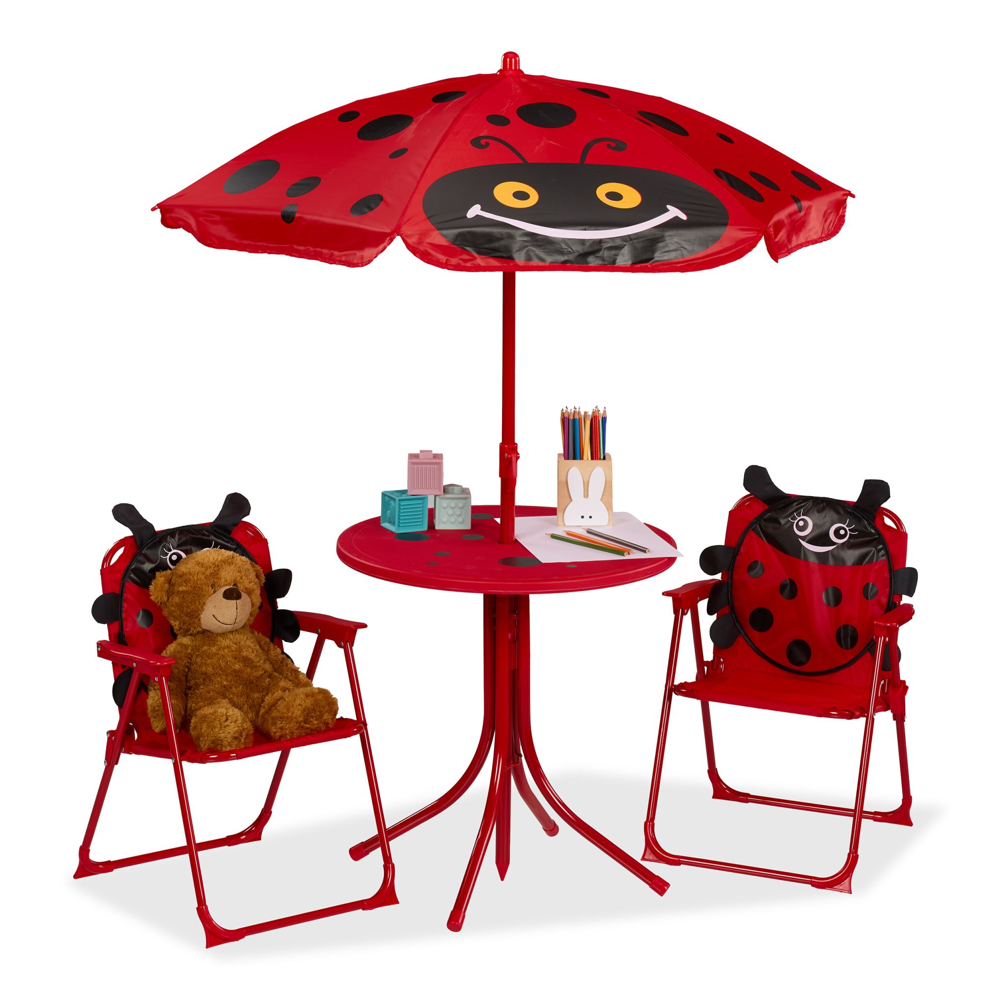 Camping Kindersitzgruppe mit Schirm Rot-Schwarz