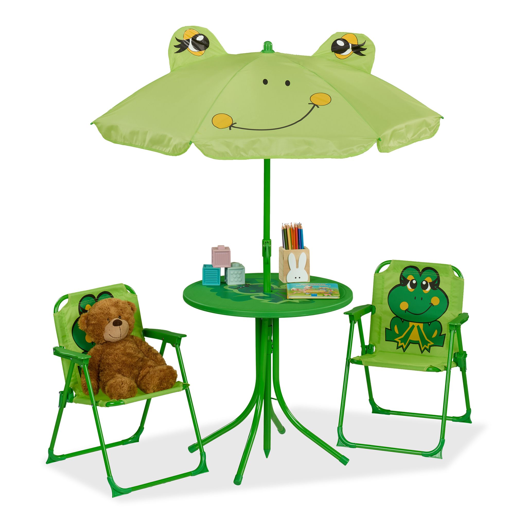 Camping Kindersitzgruppe mit Schirm Dunkelgrün-Grün