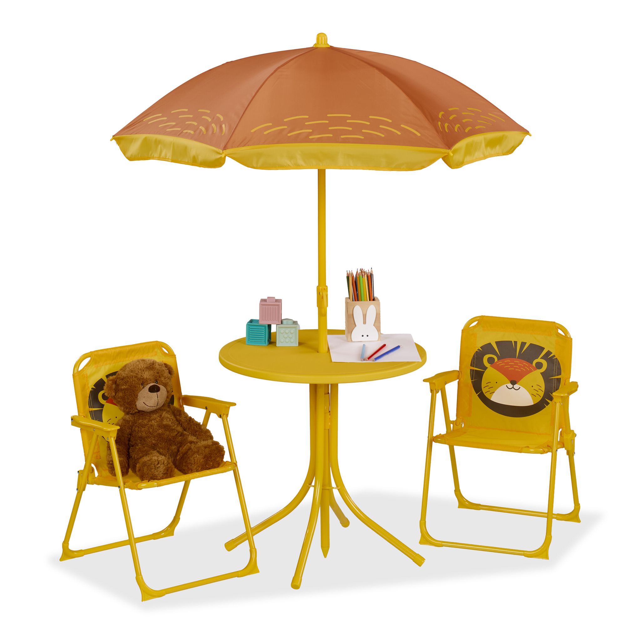 Camping Kindersitzgruppe mit Schirm Gelb-Hellbraun