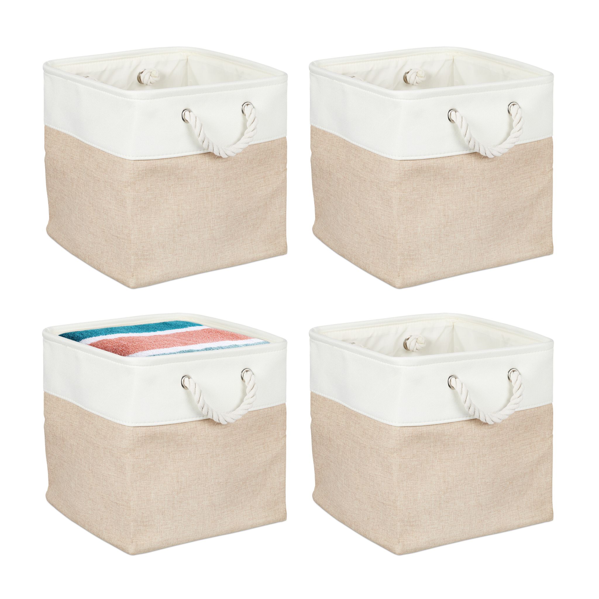 Aufbewahrungskorb Leinen 4er-Set Beige-Weiss