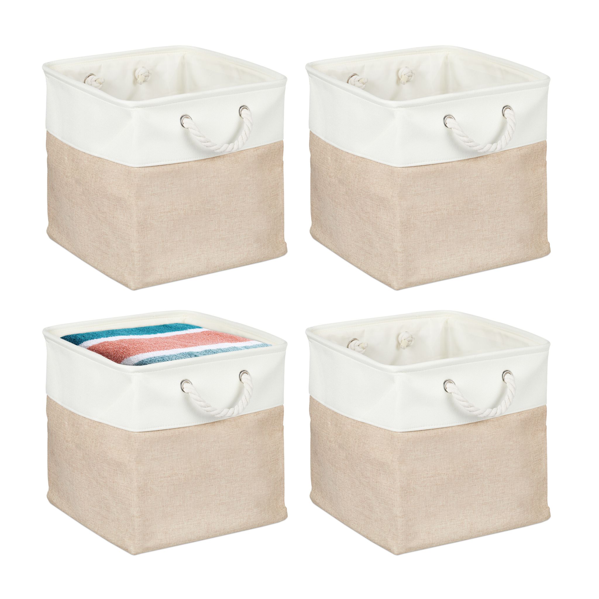 Aufbewahrungskorb Leinen 4er-Set Beige-Weiss