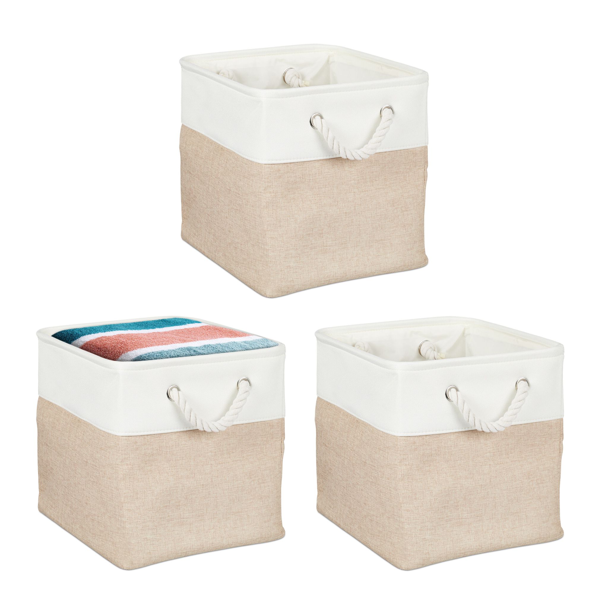 Aufbewahrungskorb Leinen 3er-Set Beige-Creme