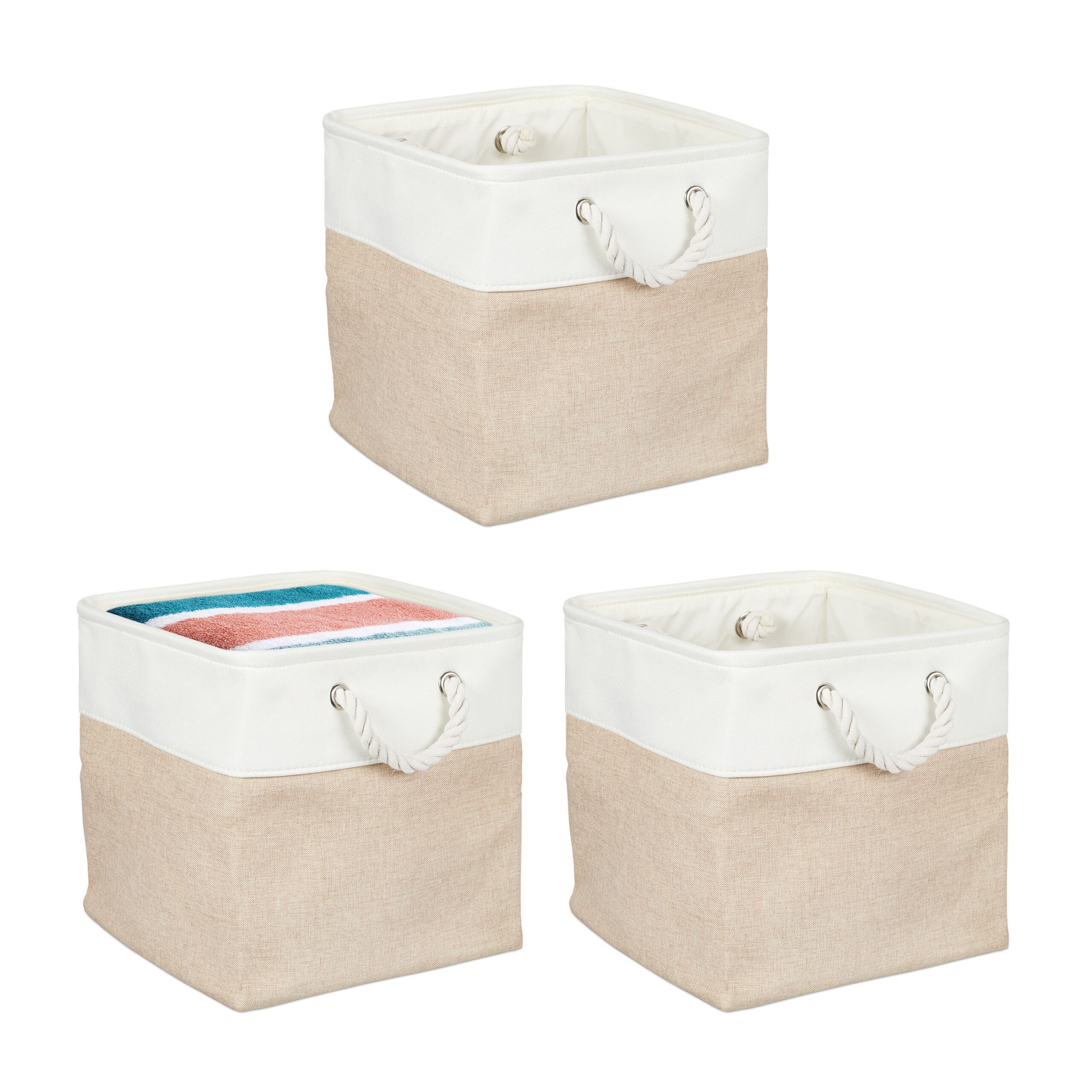Aufbewahrungskorb Leinen 3er-Set Beige-Creme