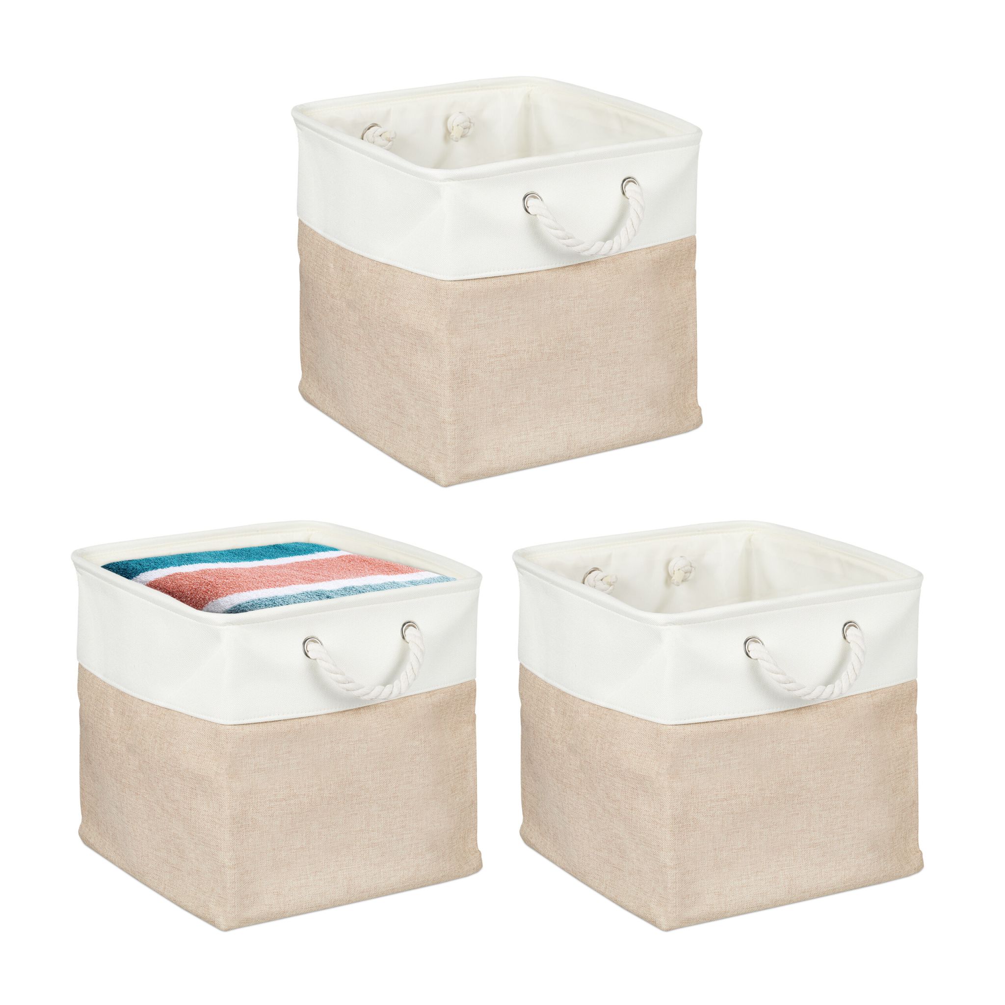 Aufbewahrungskorb Leinen 3er-Set Beige-Creme