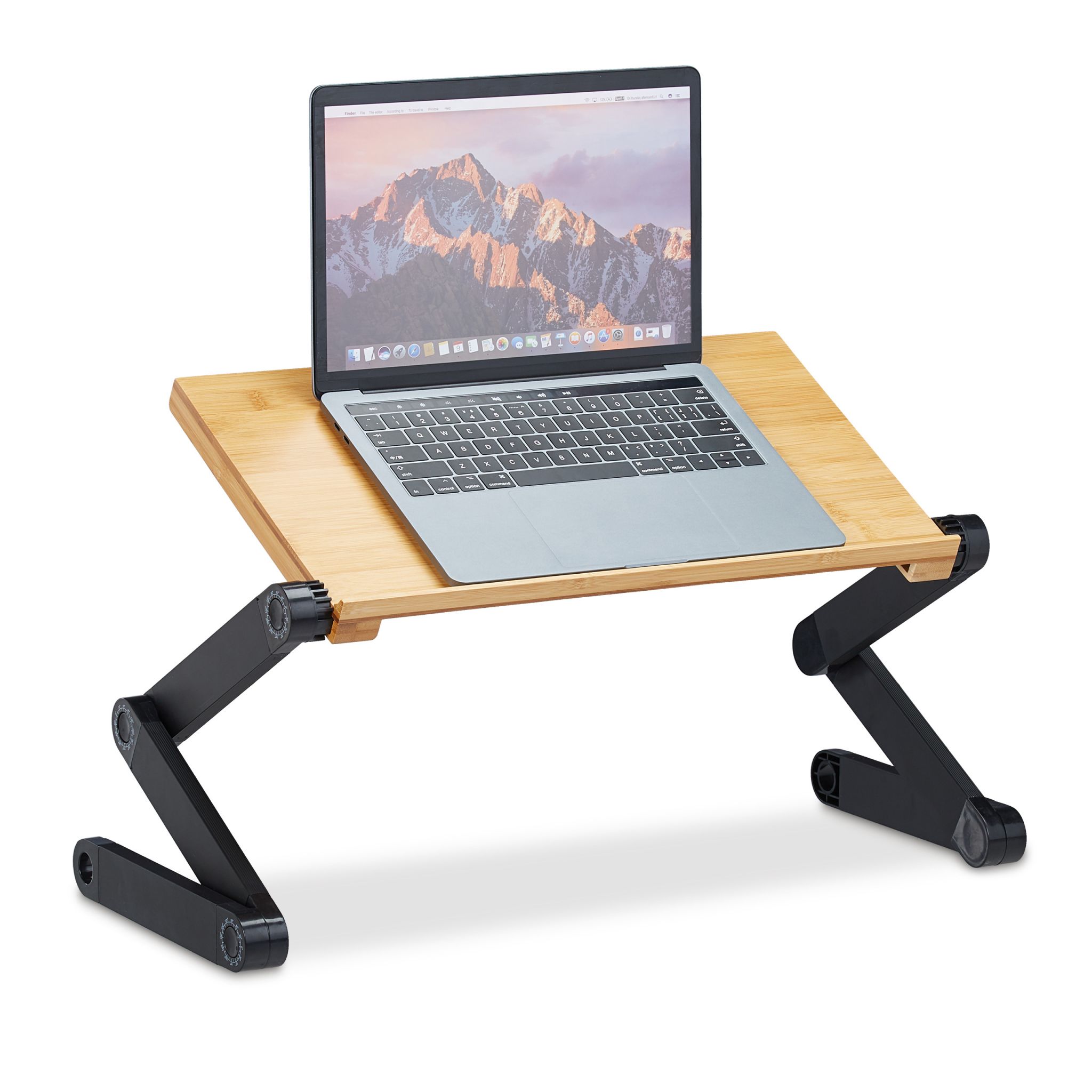 Laptopständer Bambus Aluminium Hellbraun-Schwarz